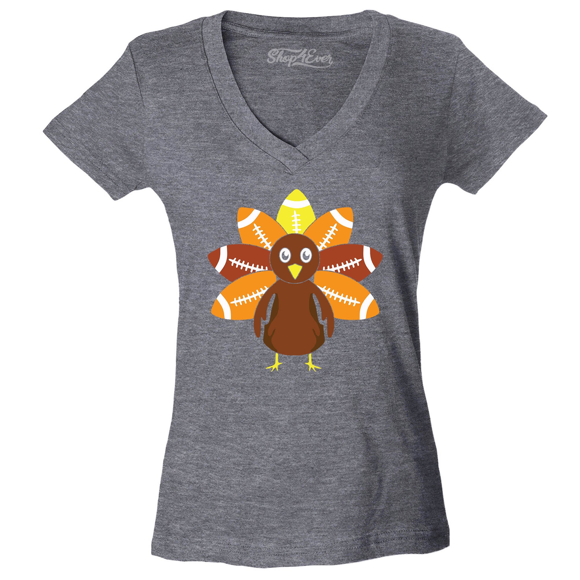 Football Turkey Thanksgiving Women's V-Neck T-Shirt Slim Fit