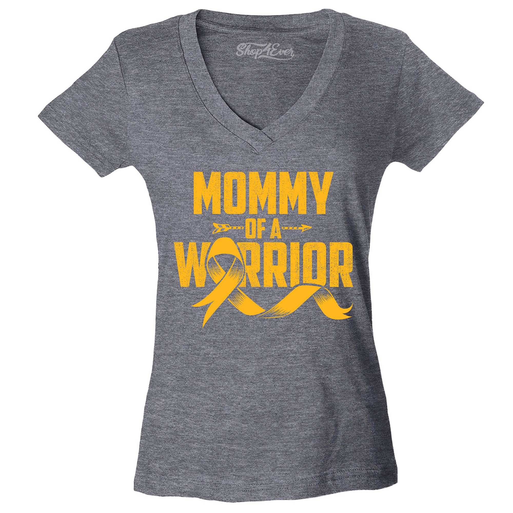 Mommy of a Warrior Childhood Cancer Awareness Women's V-Neck T-Shirt Slim Fit
