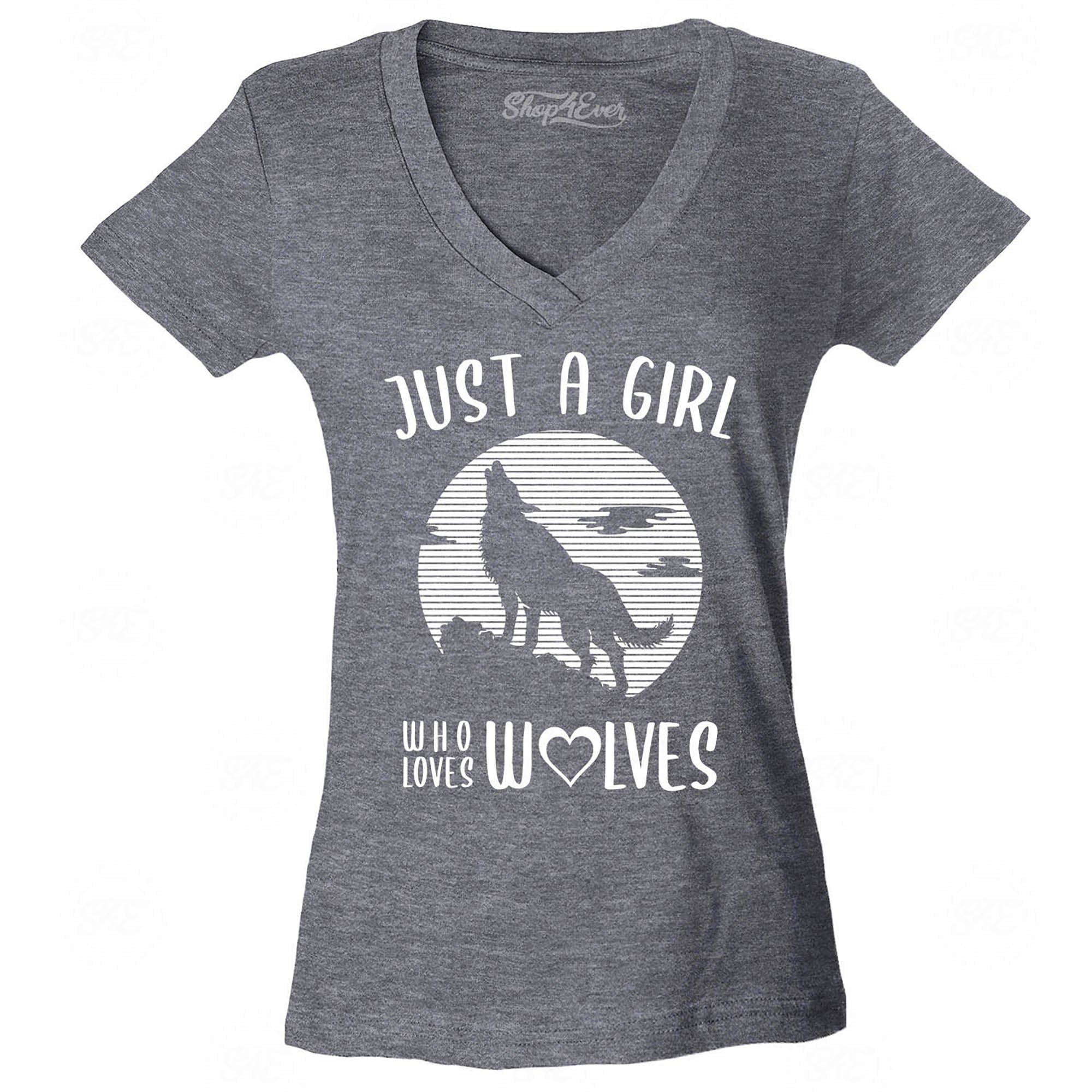 Just A Girl Who Loves Wolves Women's V-Neck T-Shirt Slim Fit