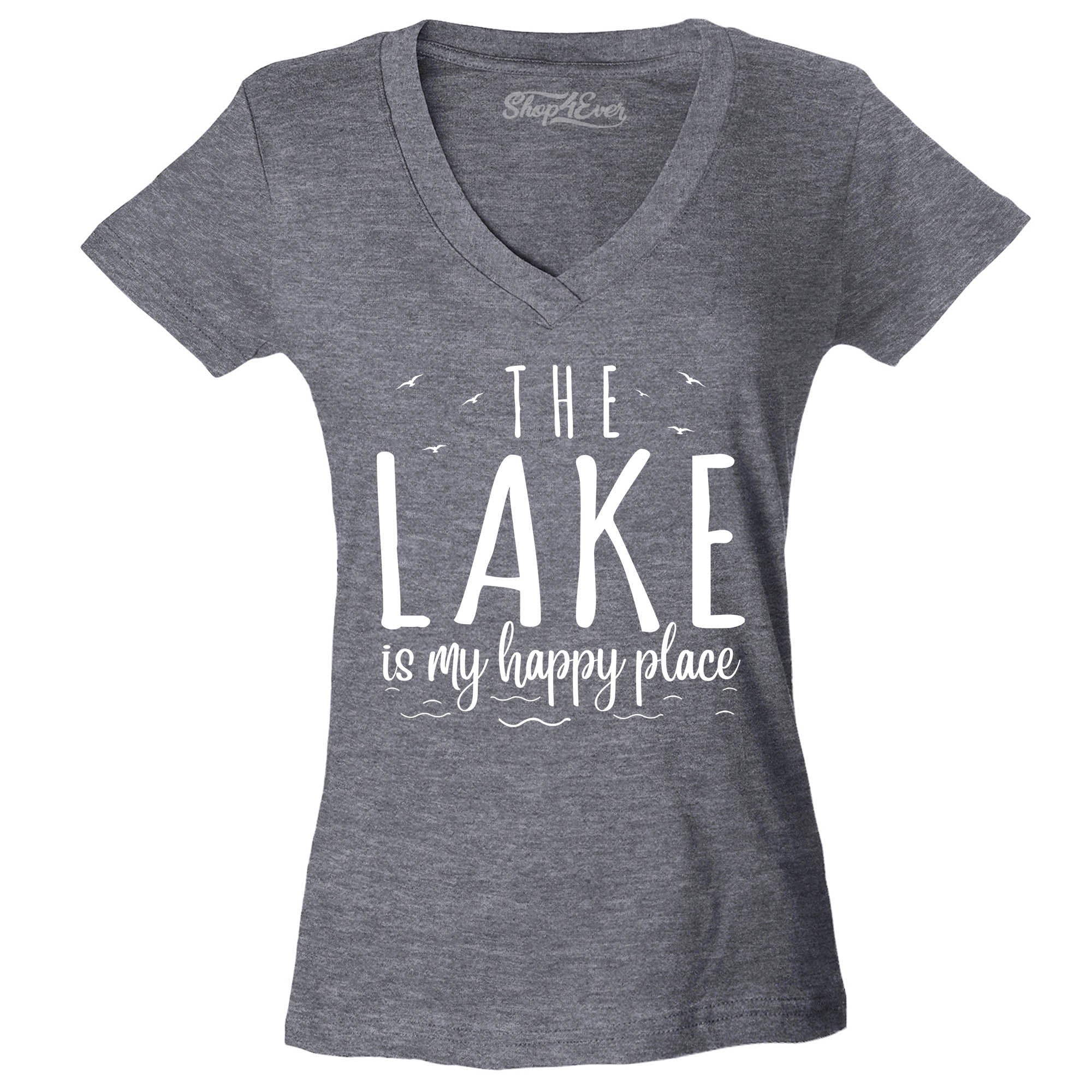 The Lake is My Happy Place Women's V-Neck T-Shirt Slim Fit