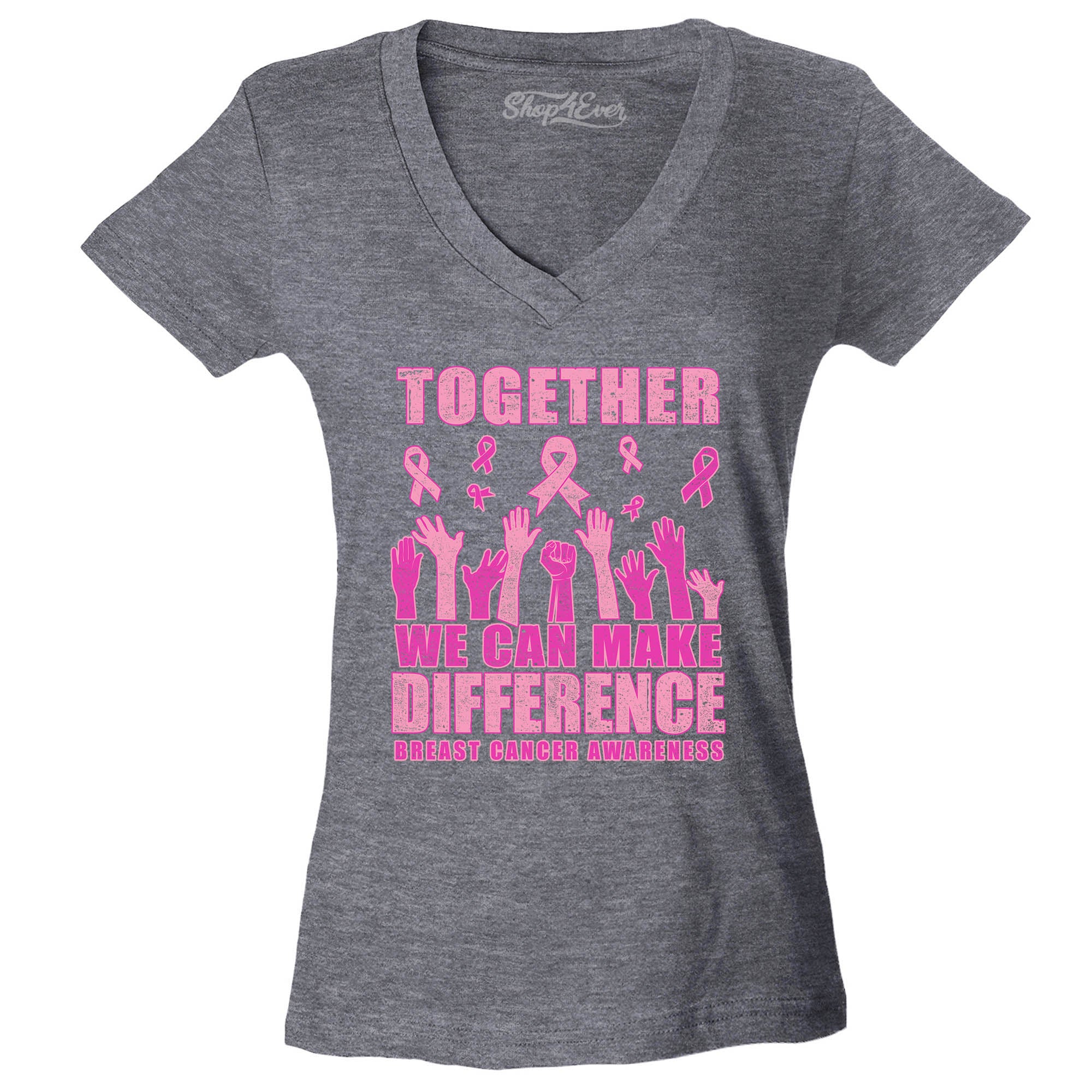 Together We Can Make A Difference Breast Cancer Awareness Women's V-Neck T-Shirt Slim Fit