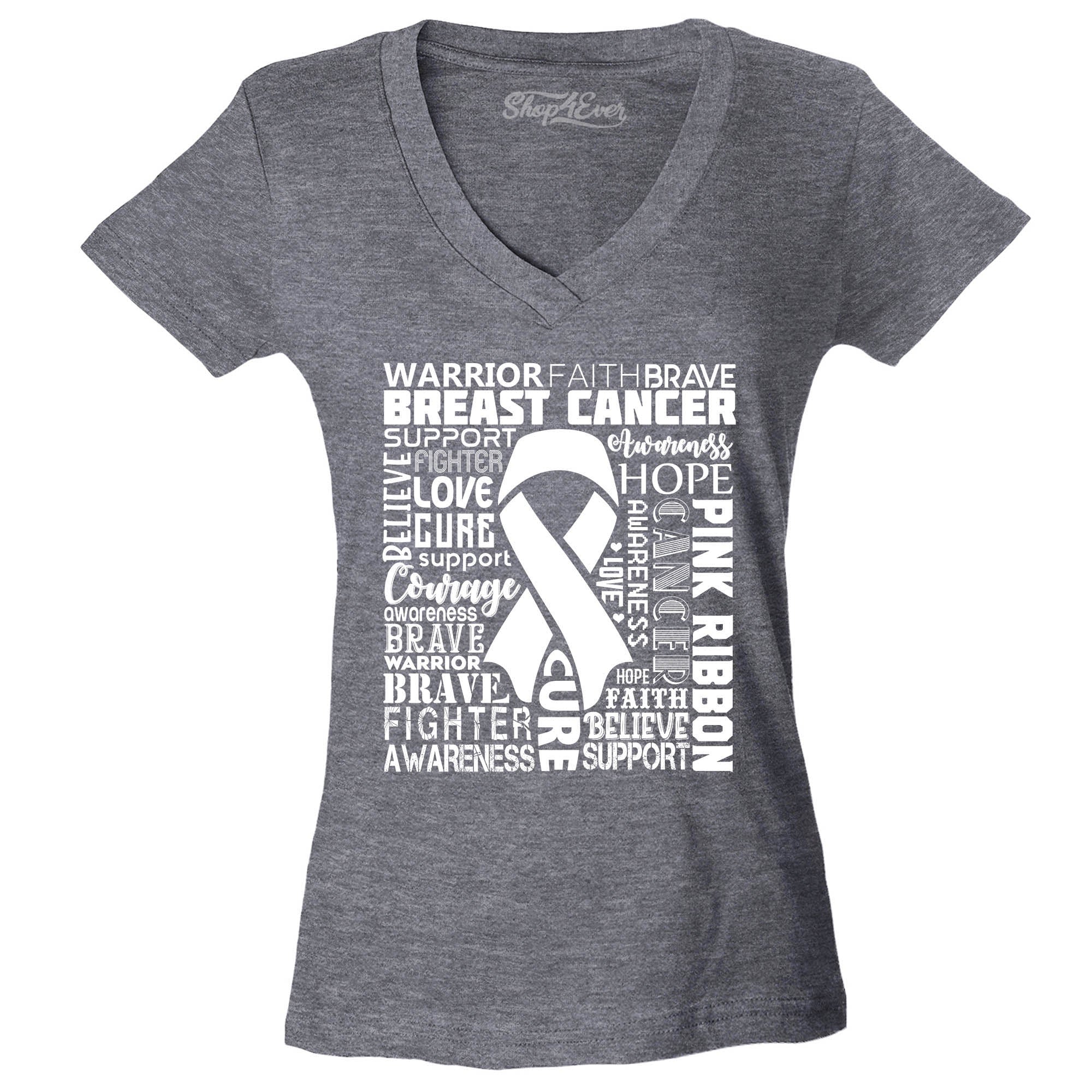 Breast Cancer Awareness White Ribbon Word Cloud Women's V-Neck T-Shirt Slim Fit