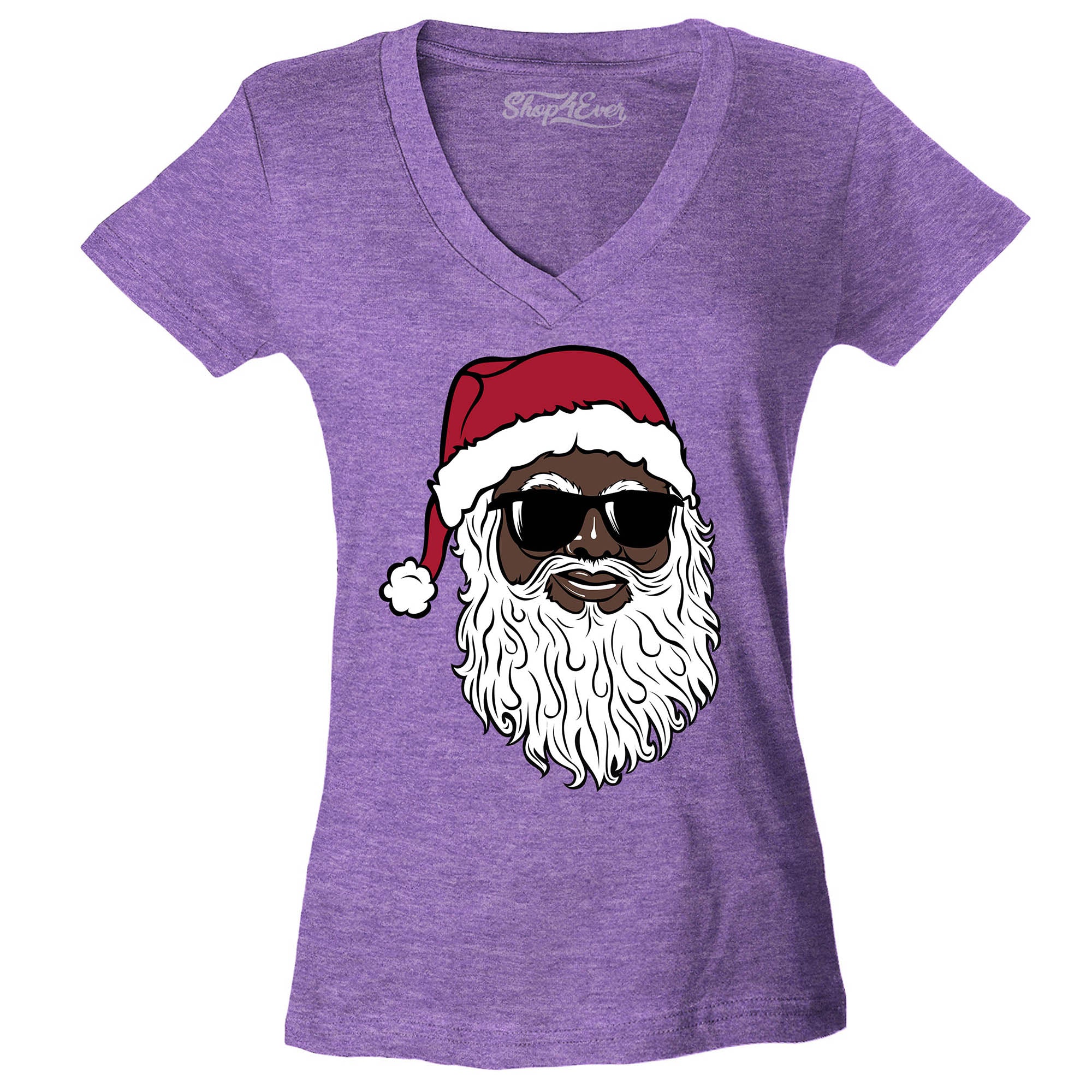 Santa Claus Wearing Sunglasses Christmas Xmas Women's V-Neck T-Shirt Slim Fit