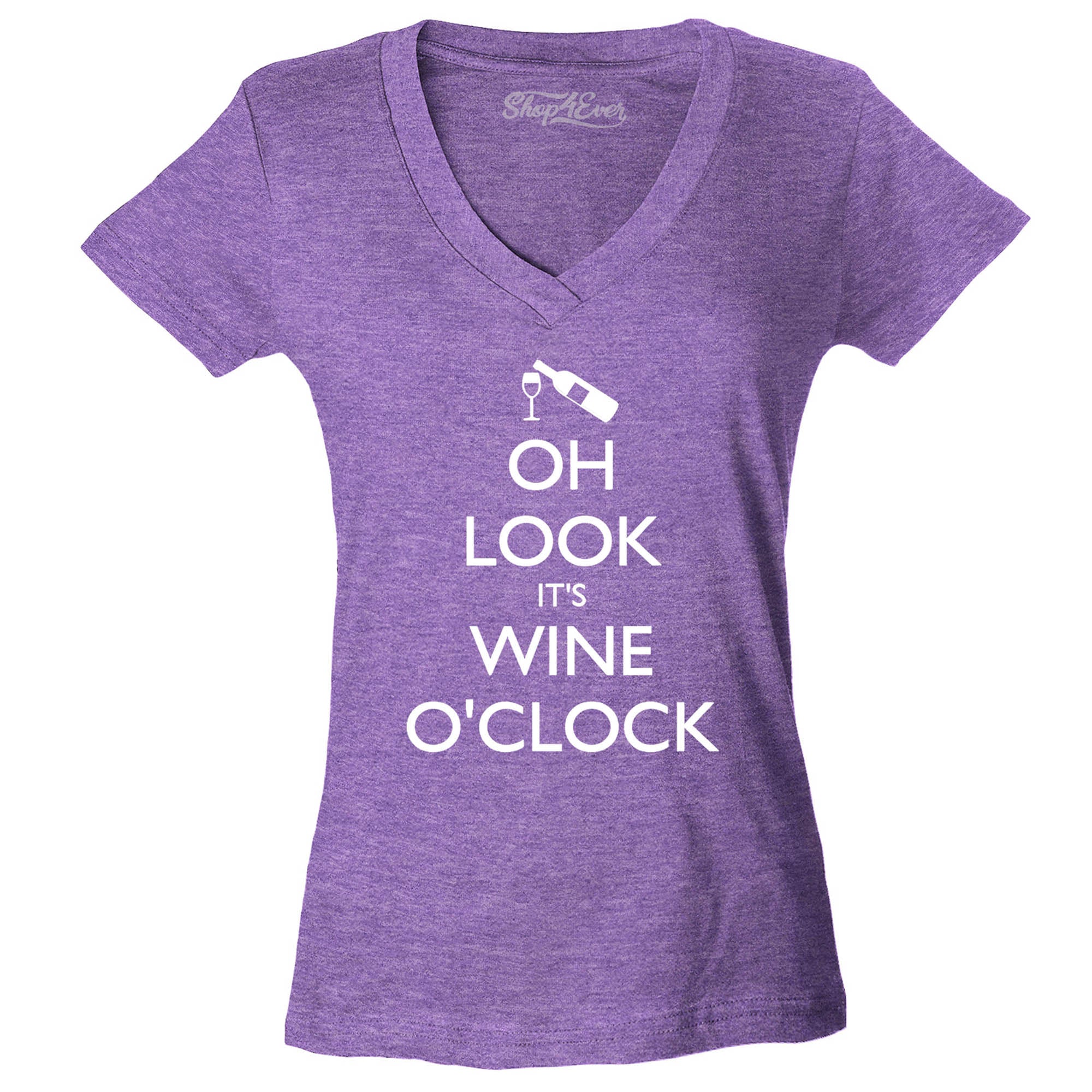 Oh Look It's Wine O'clock Women's V-Neck Drinking Shirts Slim FIT