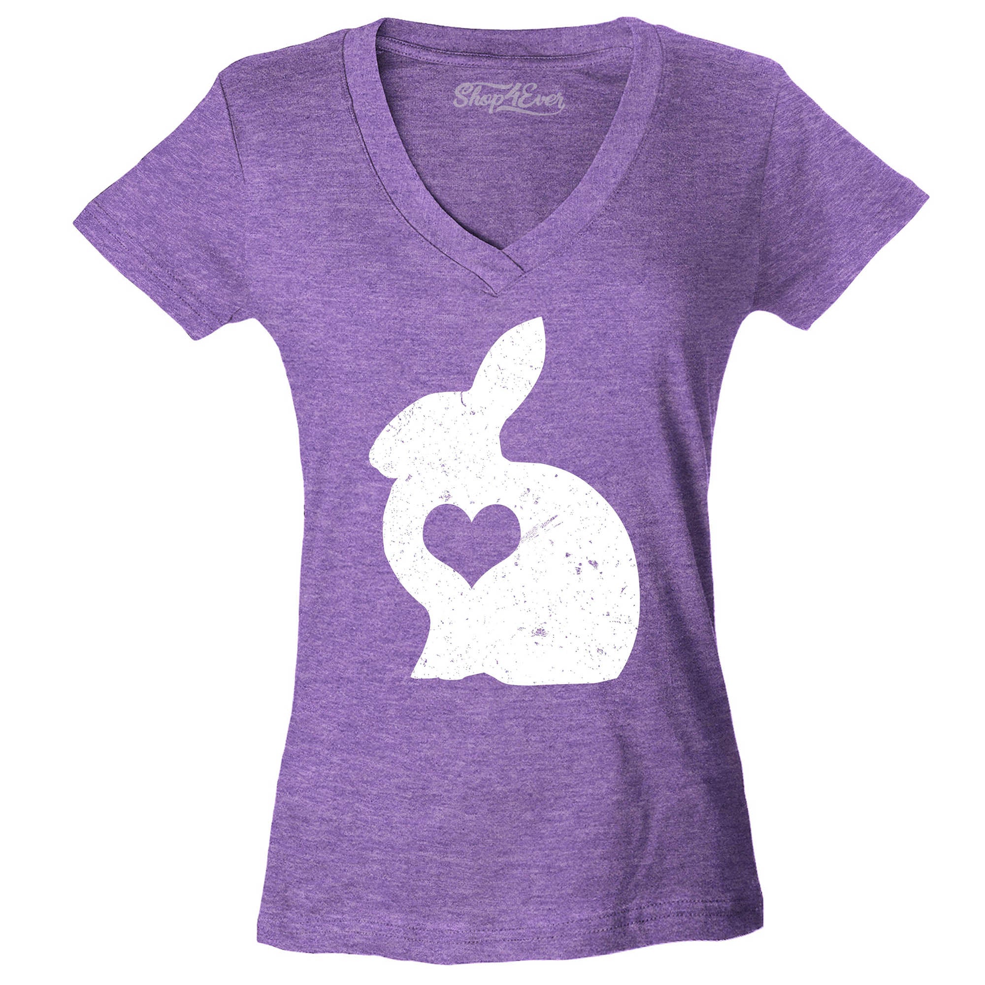 Easter Bunny Rabbit with Heart Women's V-Neck T-Shirt Slim Fit