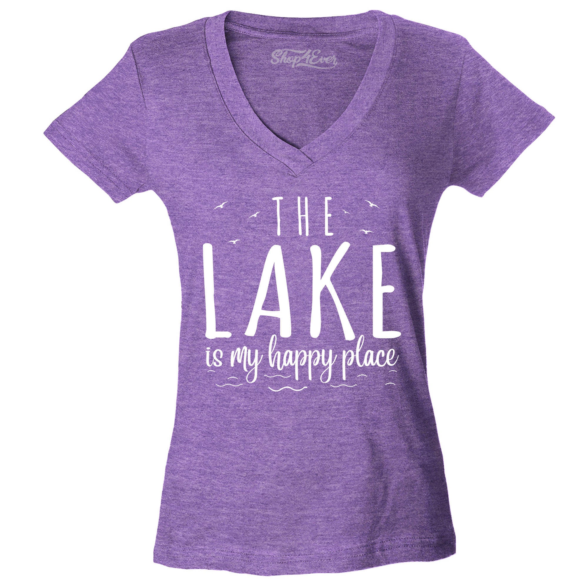 The Lake is My Happy Place Women's V-Neck T-Shirt Slim Fit