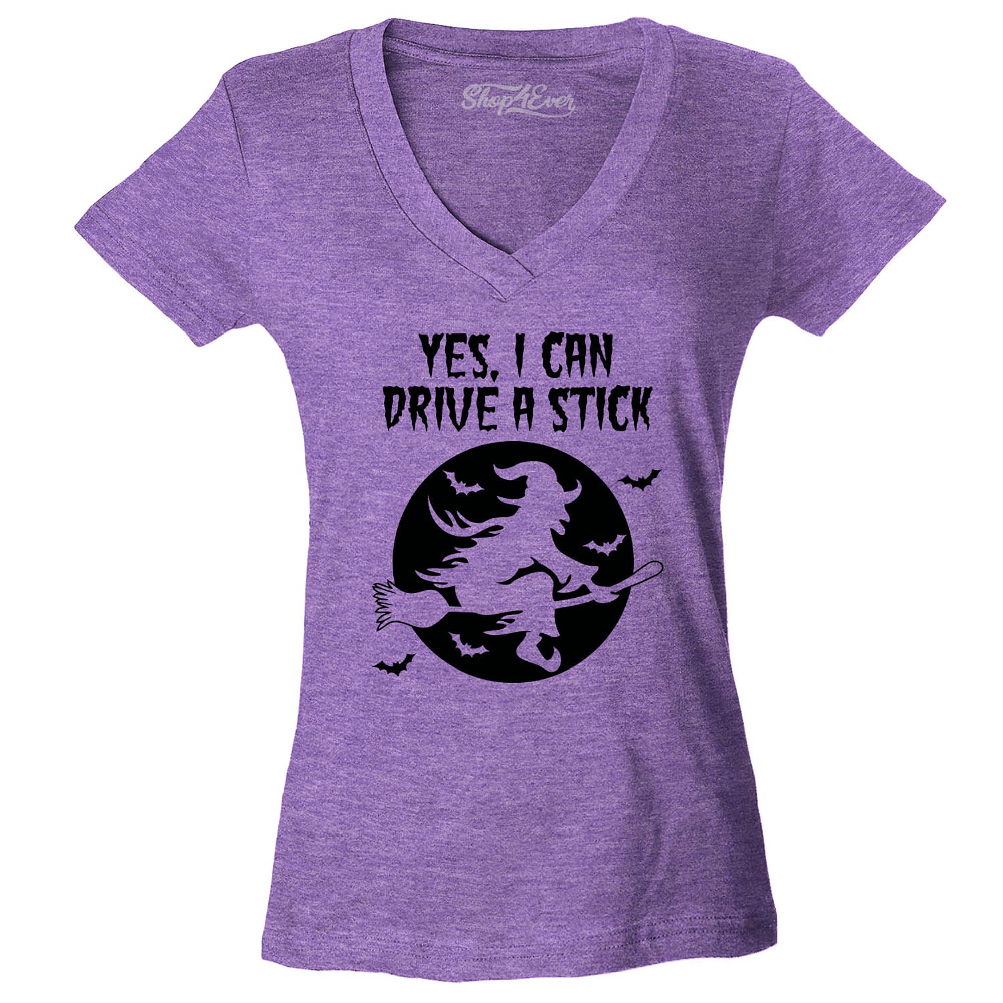 Yes, I Can Drive A Stick Witch Women's V-Neck T-Shirt Slim Fit