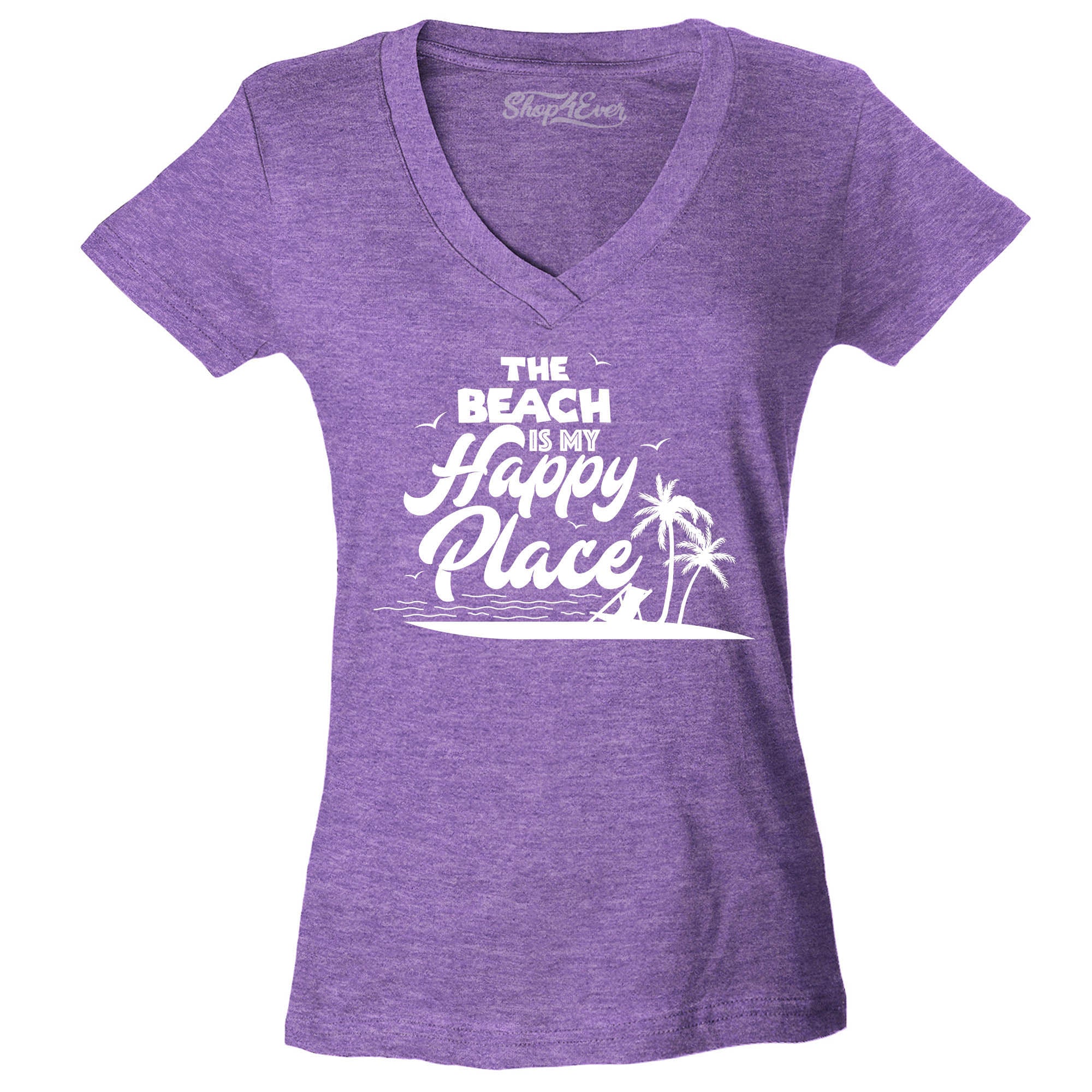 The Beach is My Happy Place Women's V-Neck T-Shirt Slim Fit
