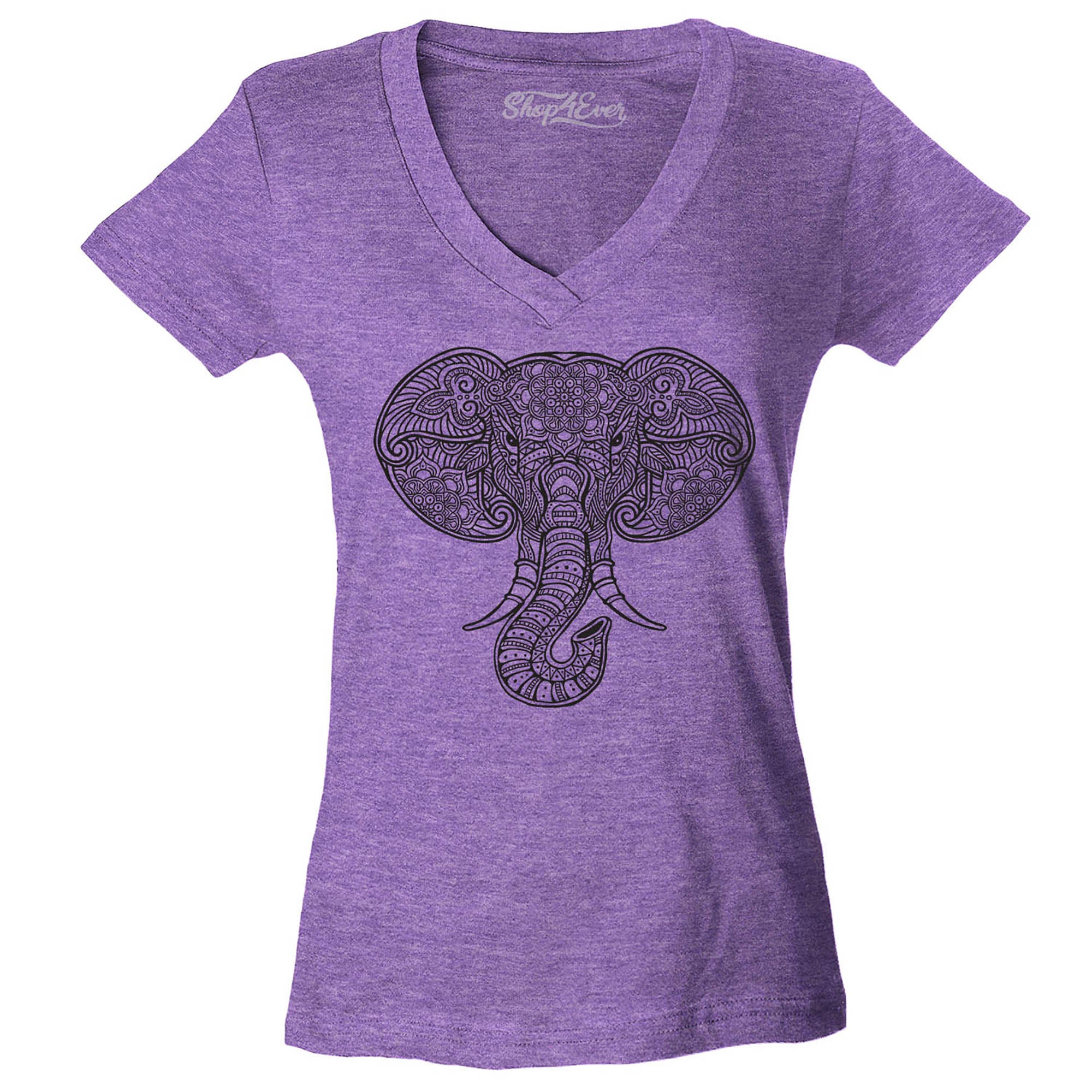 Mandala Elephant Women's V-Neck T-Shirt Slim Fit