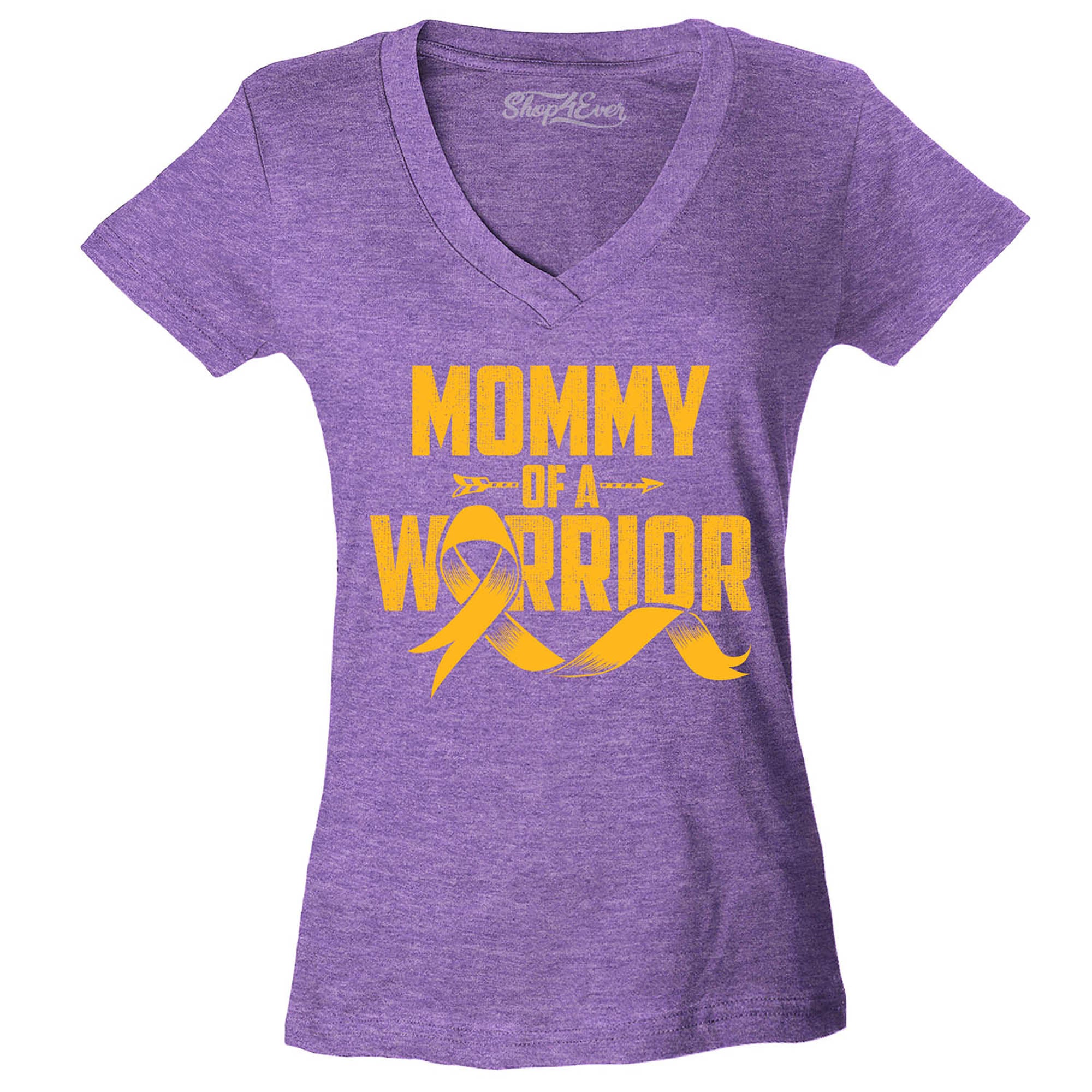 Mommy of a Warrior Childhood Cancer Awareness Women's V-Neck T-Shirt Slim Fit