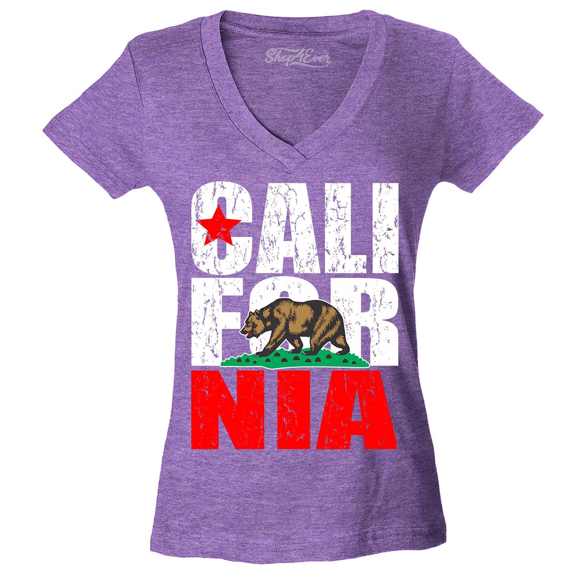 California State Flag Bear Women's V-Neck T-Shirt Shirts Slim FIT