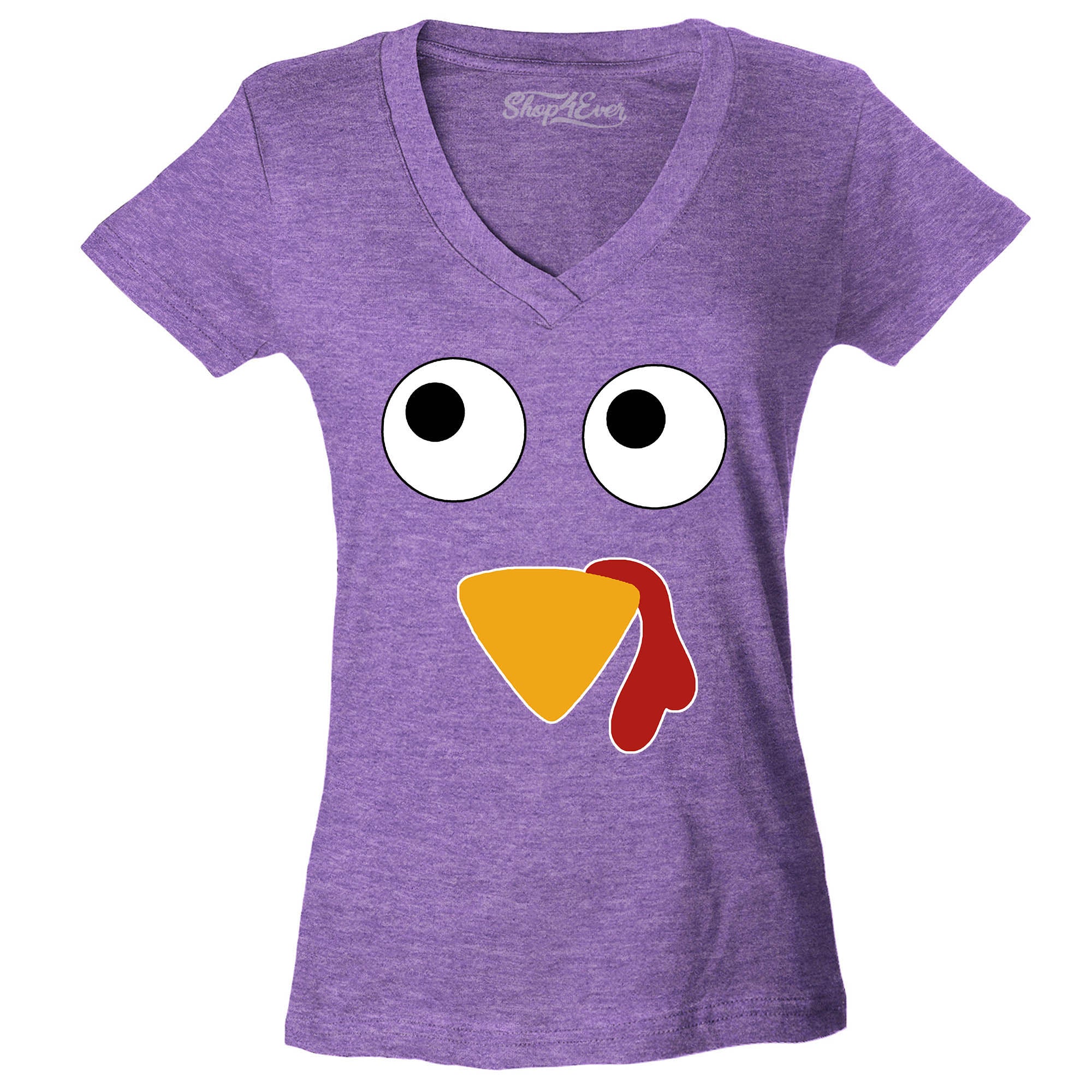 Turkey Face Women's V-Neck T-Shirt Thanksgiving Shirts Slim FIT