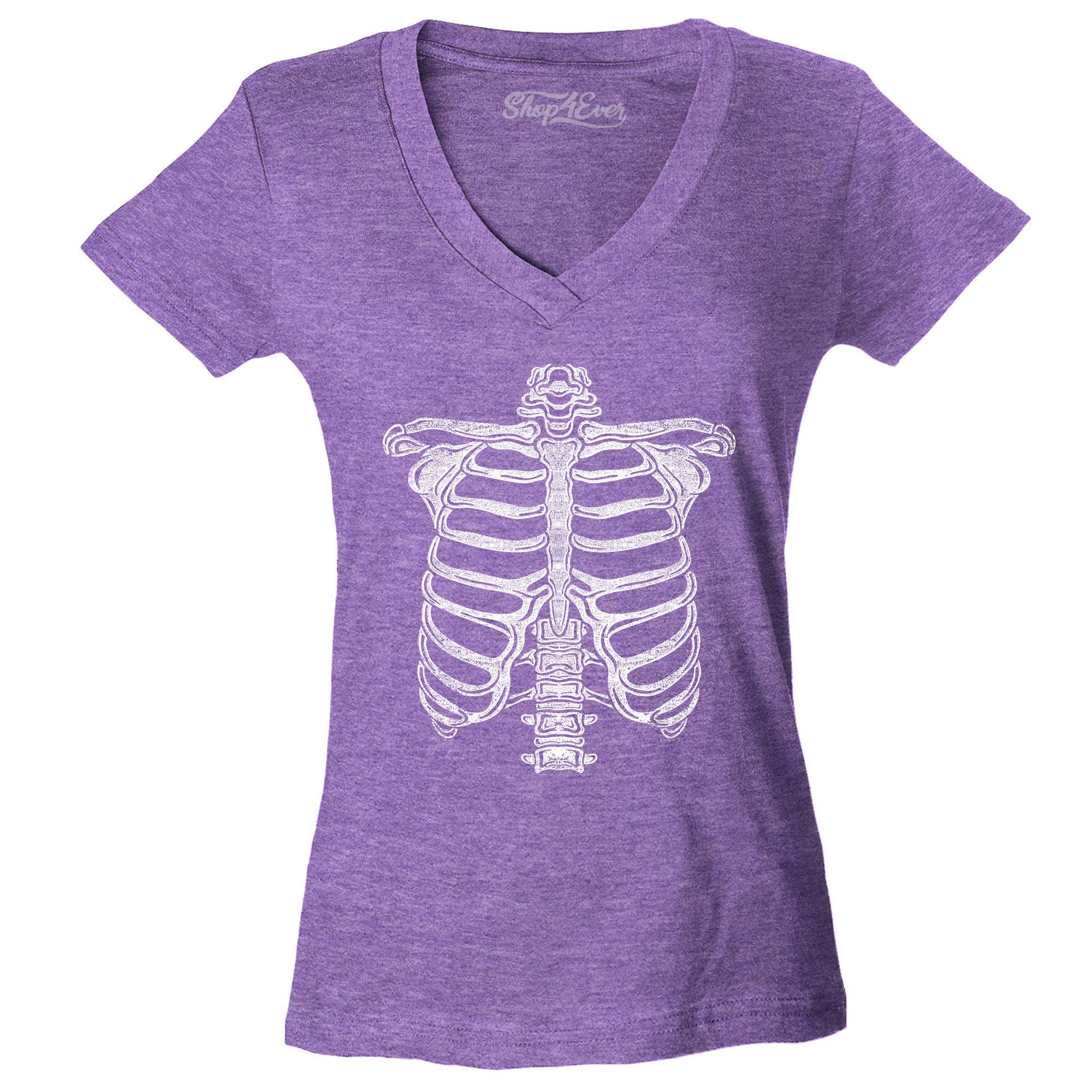 Skeleton Ribcage Halloween Costume Women's V-Neck T-Shirt Slim Fit