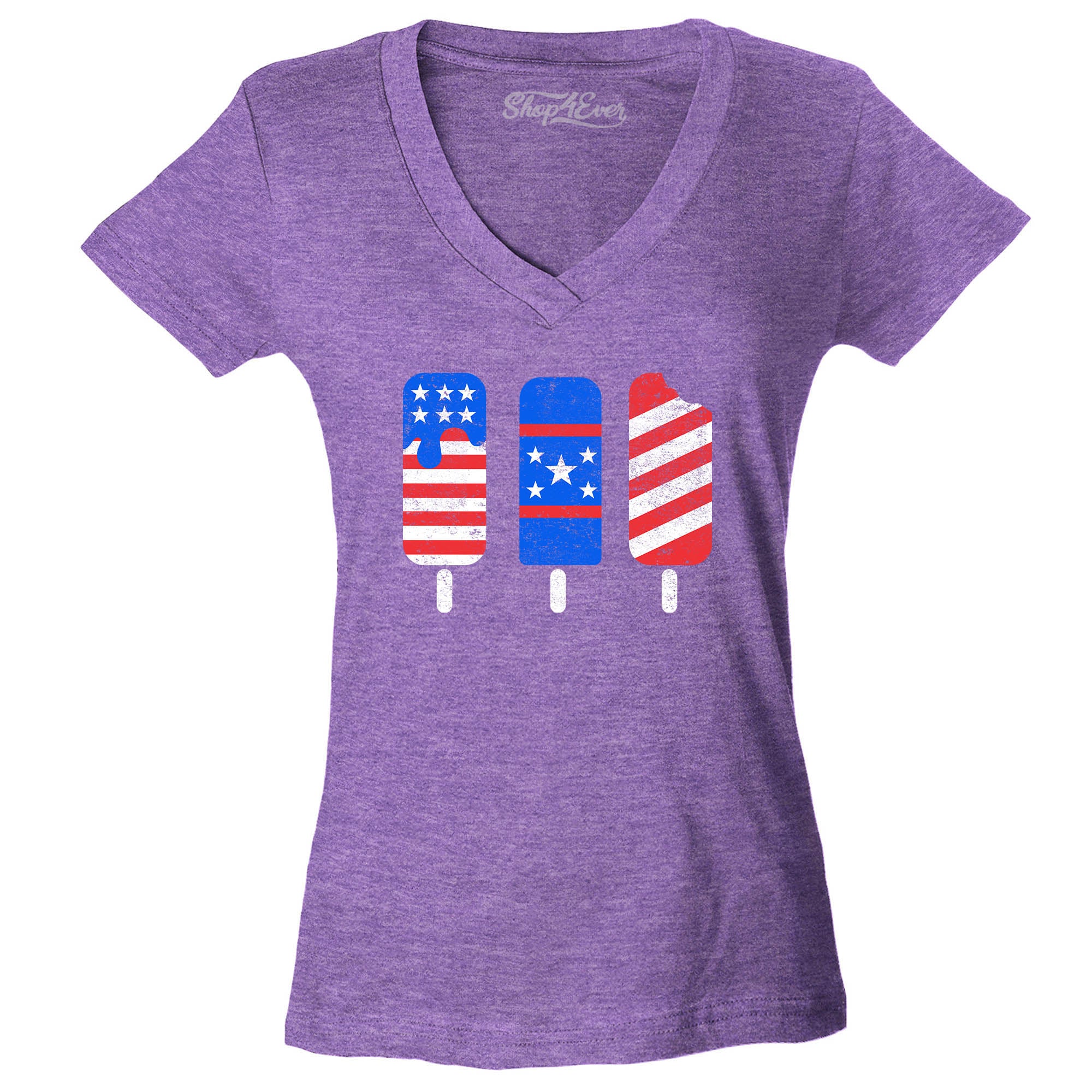 Patriotic Popsicles Ice Cream 4th of July Women's V-Neck T-Shirt Slim Fit
