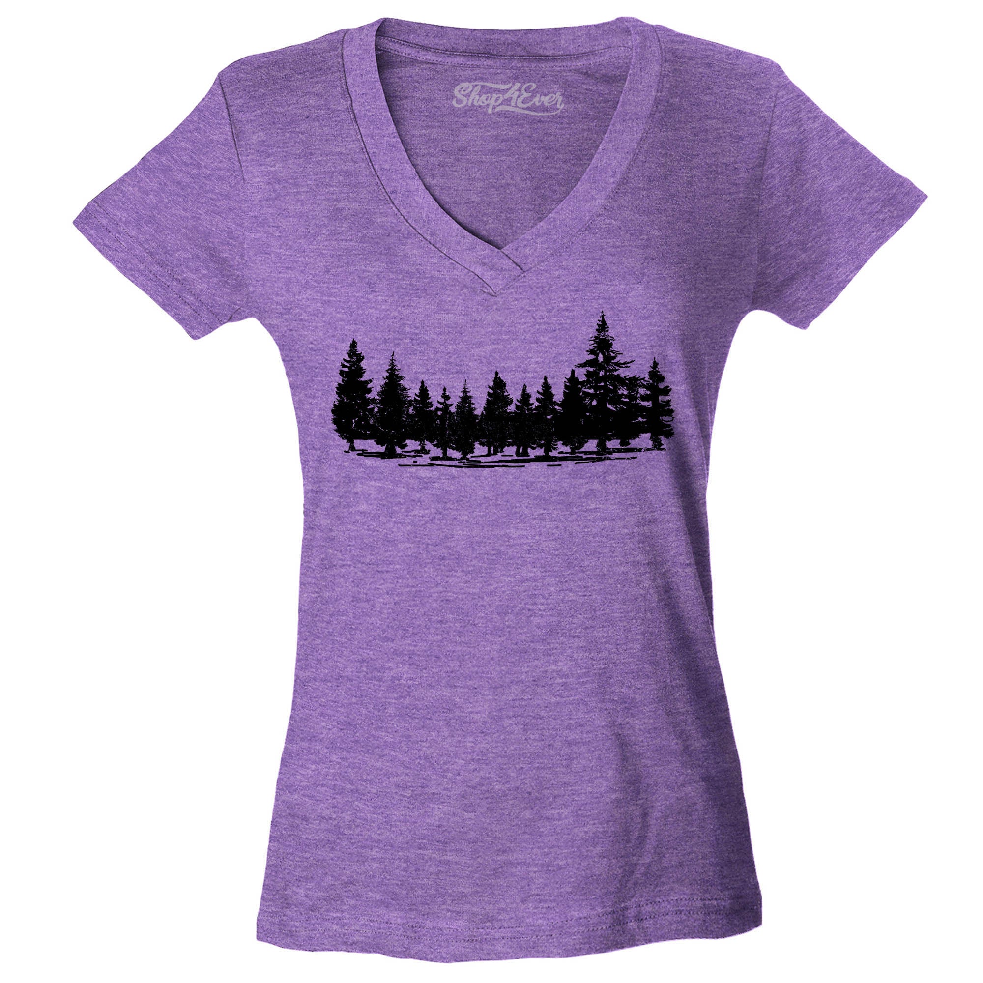 Forest Trees Nature Mountains Wildlife Women's V-Neck T-Shirt Slim Fit