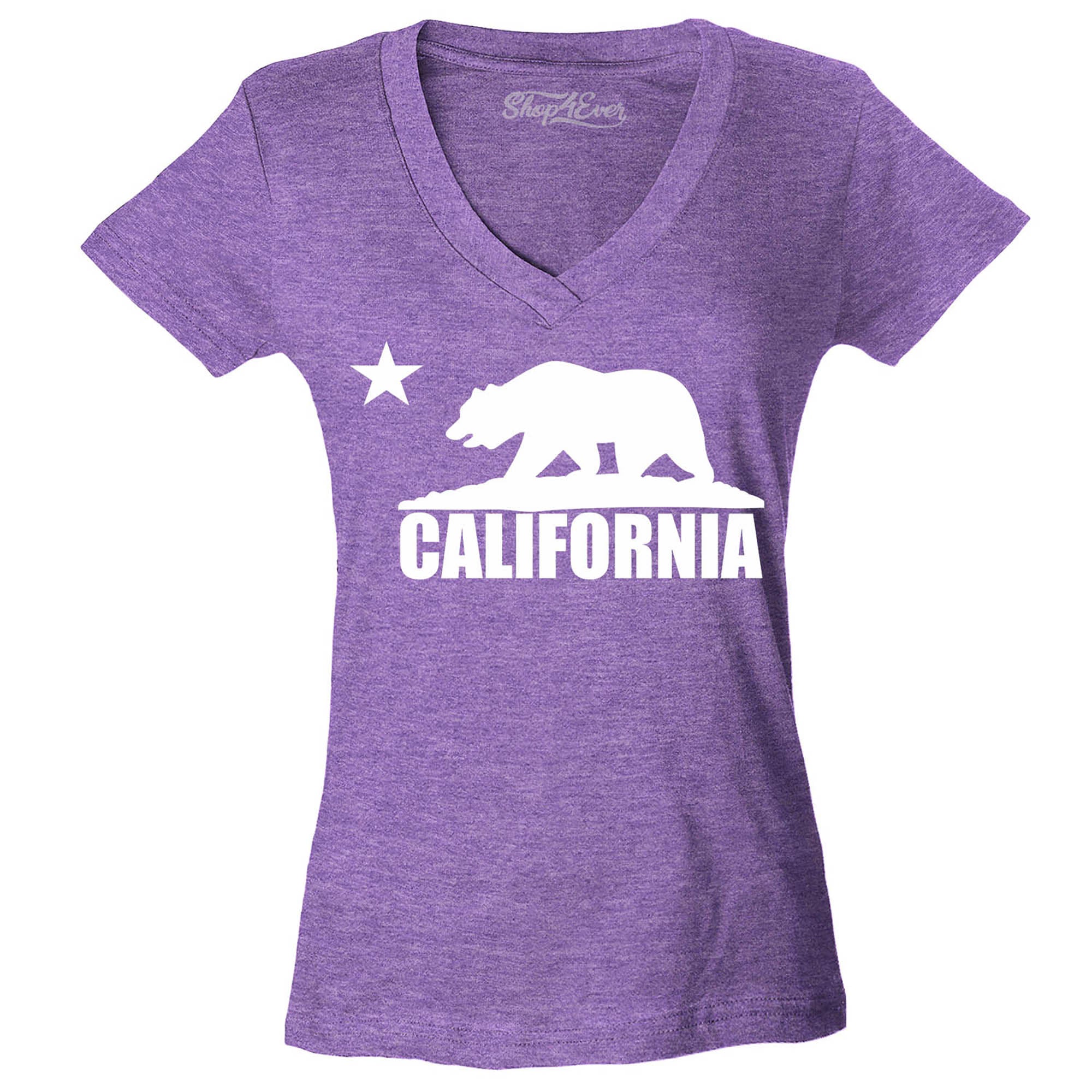 California Bear White Women's V-Neck T-Shirt Flag Shirts Slim FIT