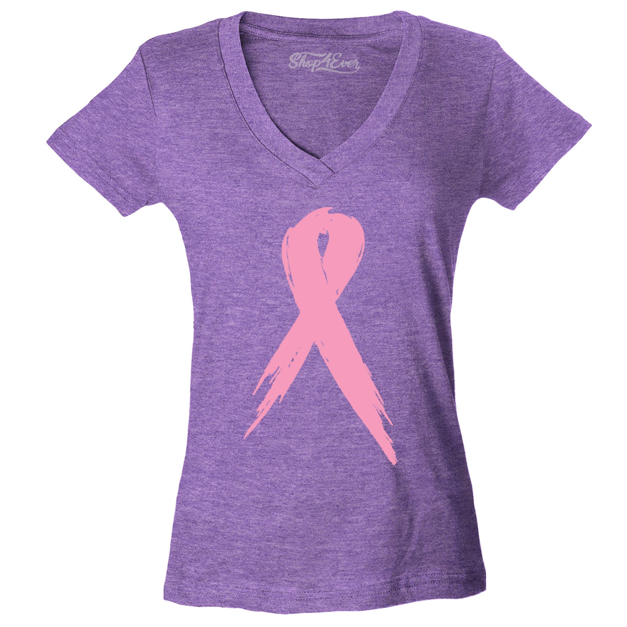 Pink Breast Cancer Ribbon Awareness Women's V-Neck T-Shirt Slim Fit