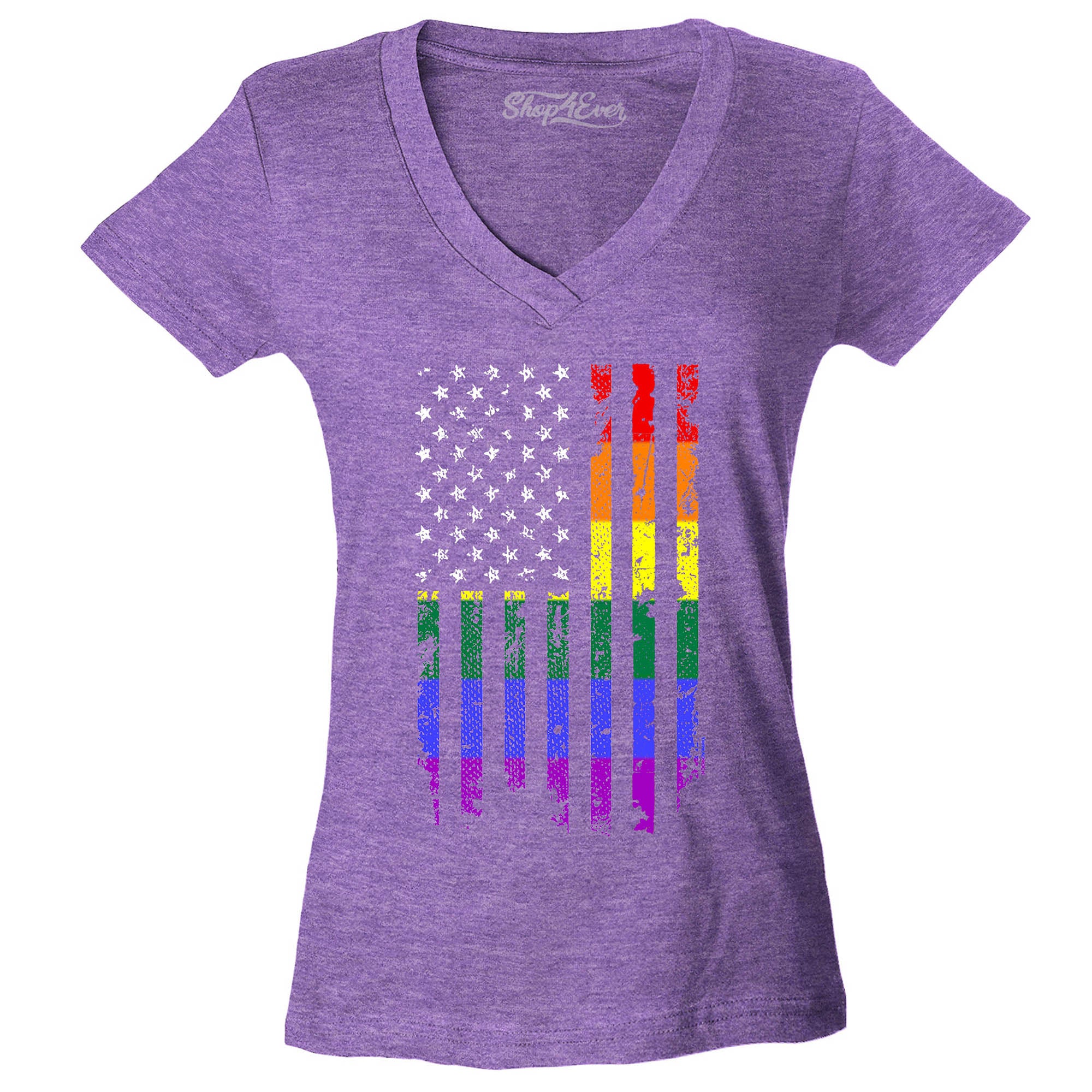 Distressed Rainbow Flag Women's V-Neck T-Shirt Gay Pride Shirts Slim FIT