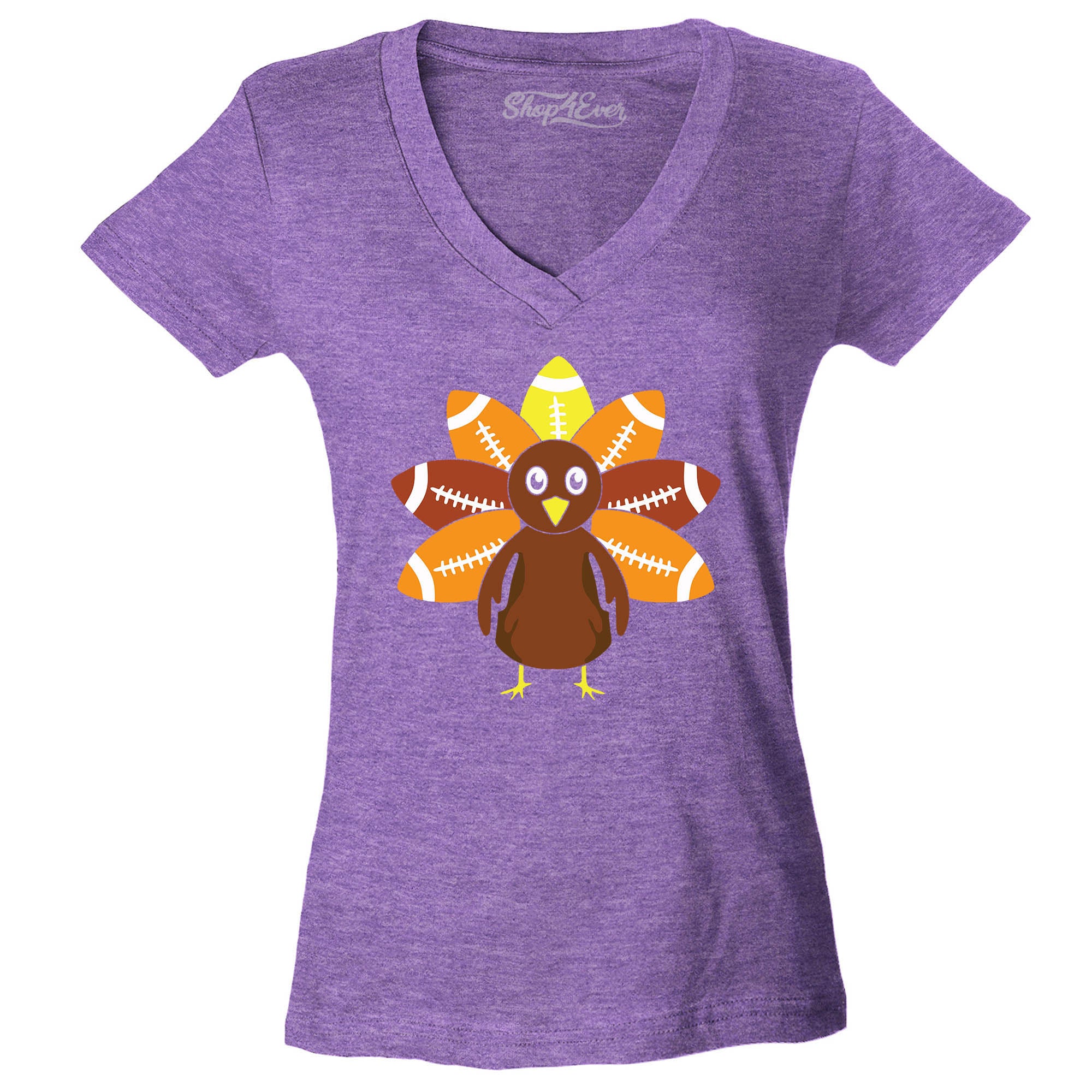 Football Turkey Thanksgiving Women's V-Neck T-Shirt Slim Fit