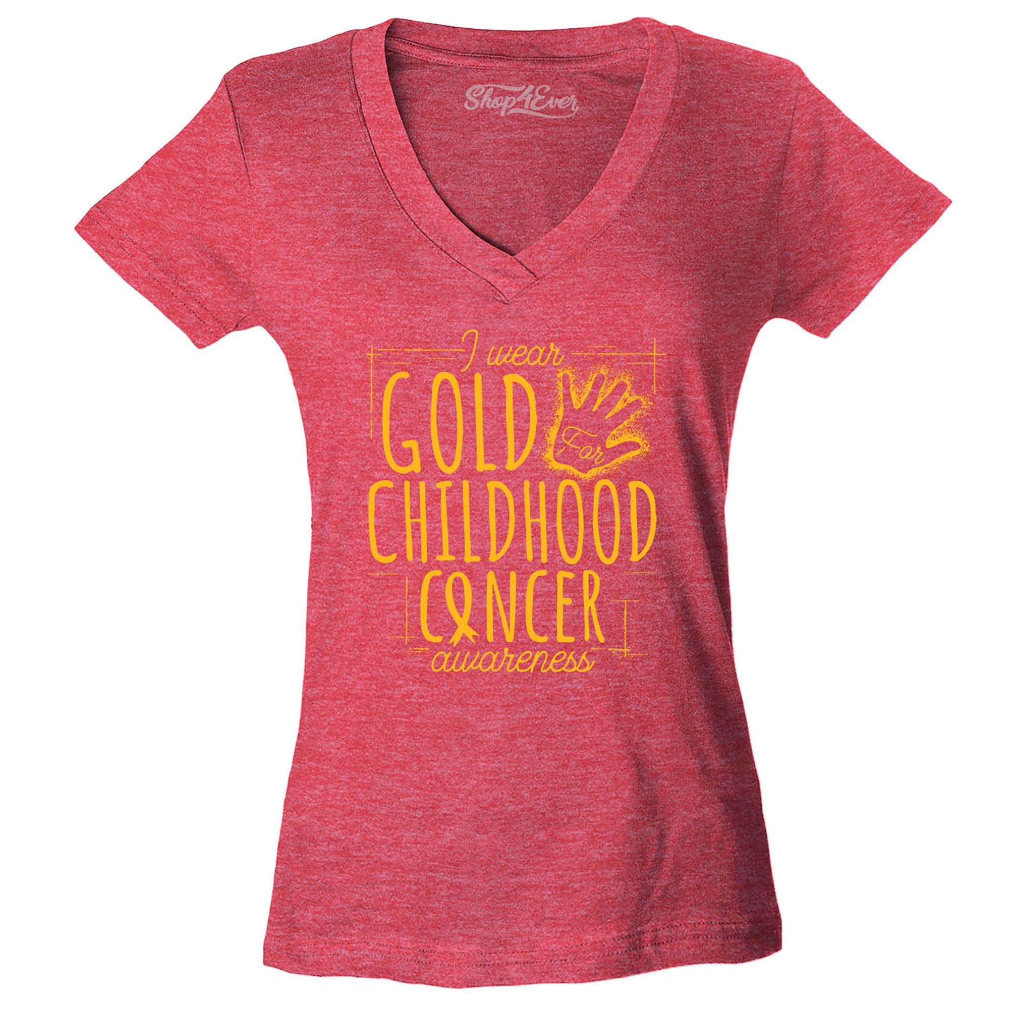 I Wear Gold for Childhood Cancer Awareness Women's V-Neck T-Shirt Slim Fit