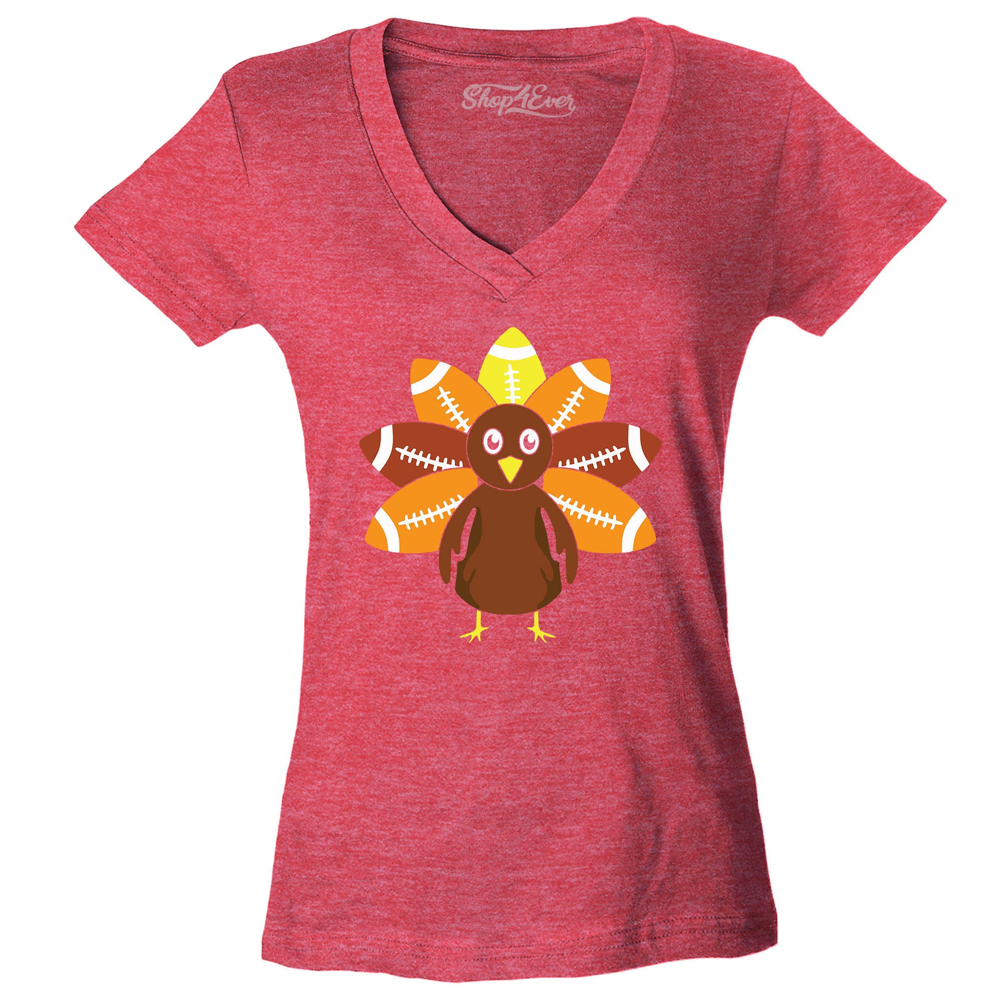 Football Turkey Thanksgiving Women's V-Neck T-Shirt Slim Fit
