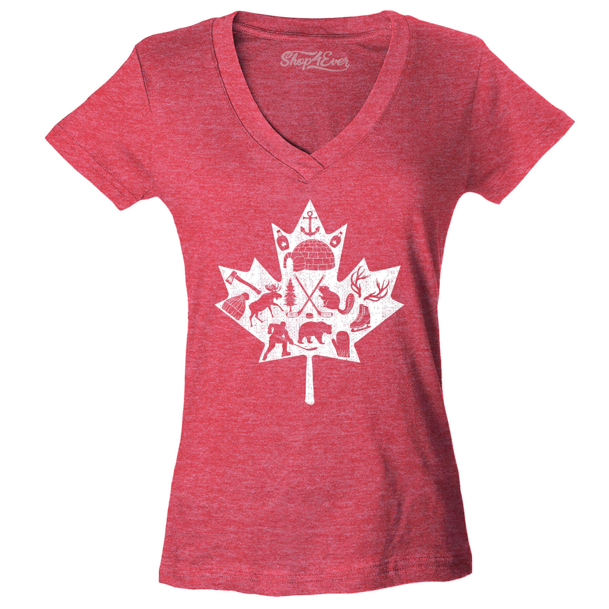 Canadian Winter Leaf Cloud Canada Symbols Women's V-Neck T-Shirt Slim Fit