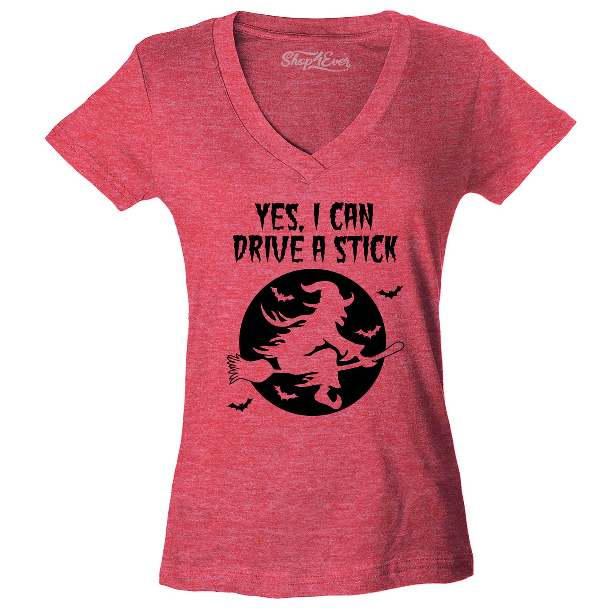 Yes, I Can Drive A Stick Witch Women's V-Neck T-Shirt Slim Fit