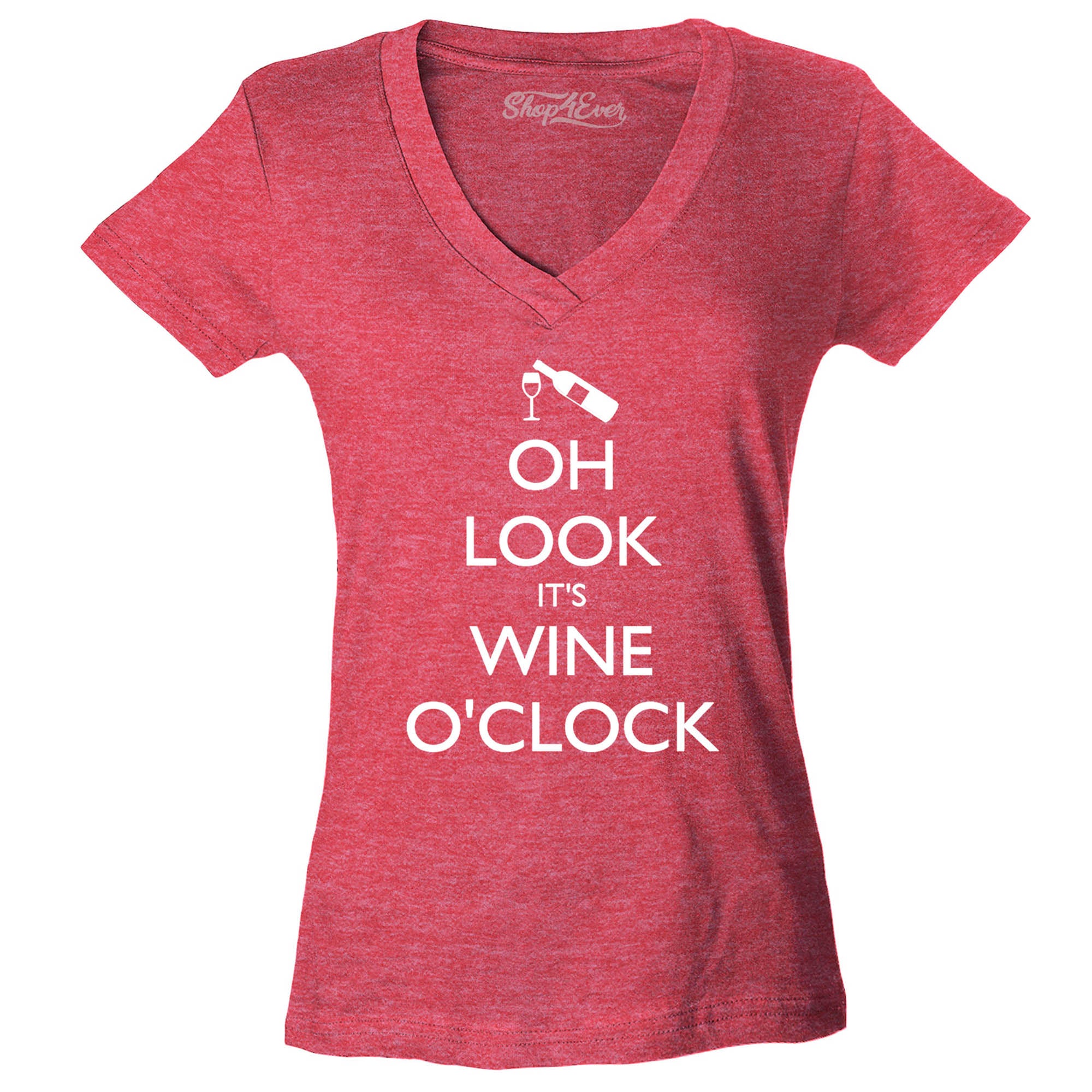 Oh Look It's Wine O'clock Women's V-Neck Drinking Shirts Slim FIT