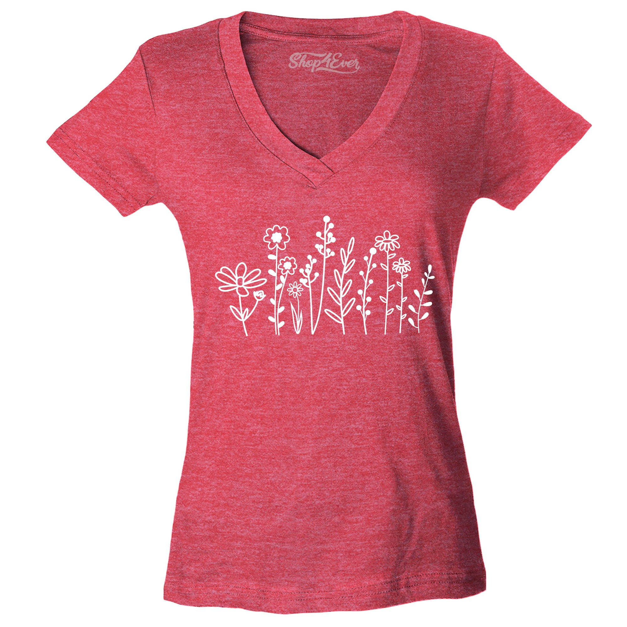 Wildflowers Nature Floral Wildlife Women's V-Neck T-Shirt Slim Fit
