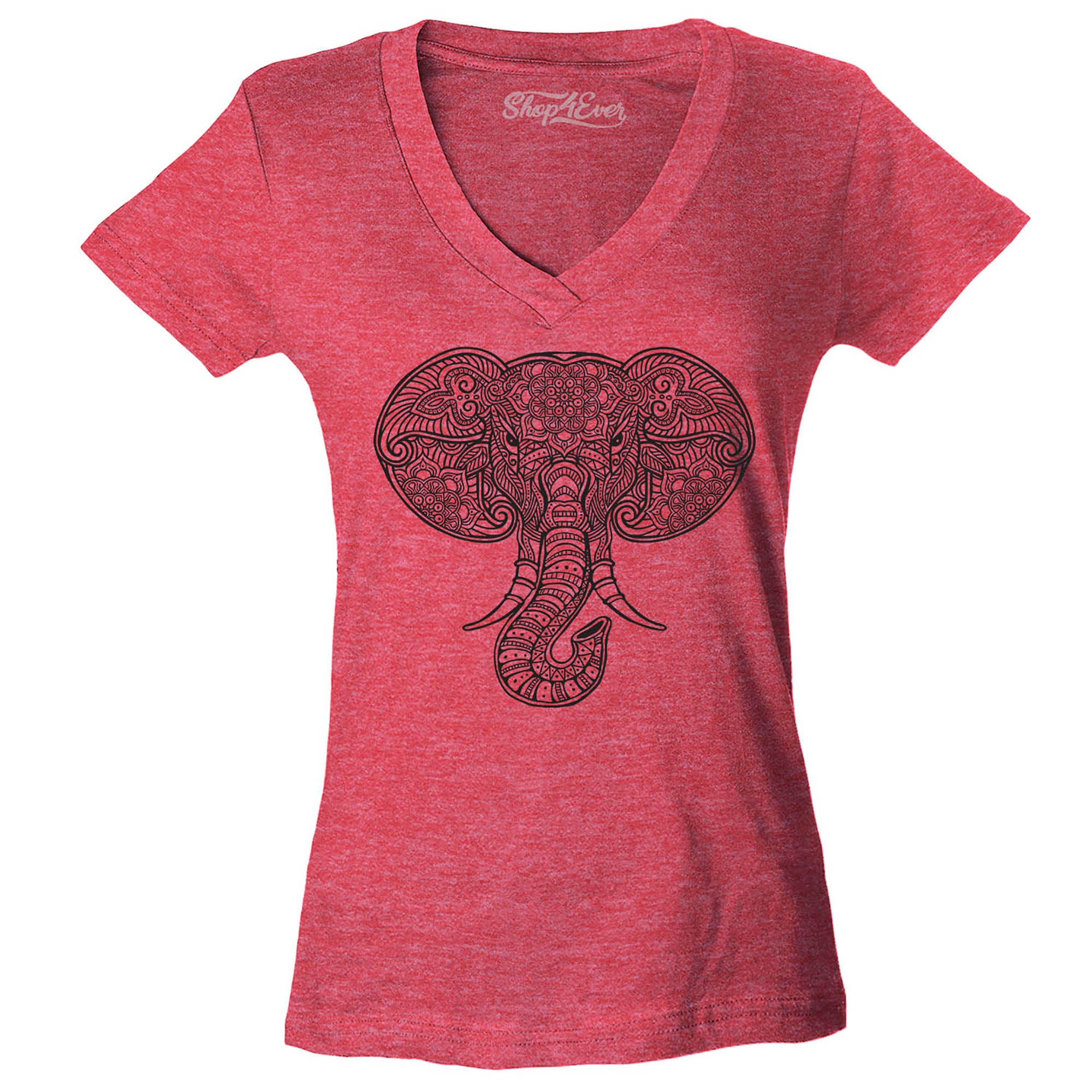 Mandala Elephant Women's V-Neck T-Shirt Slim Fit