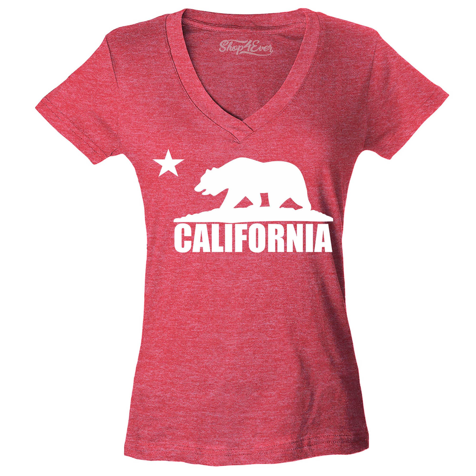 California Bear White Women's V-Neck T-Shirt Flag Shirts Slim FIT