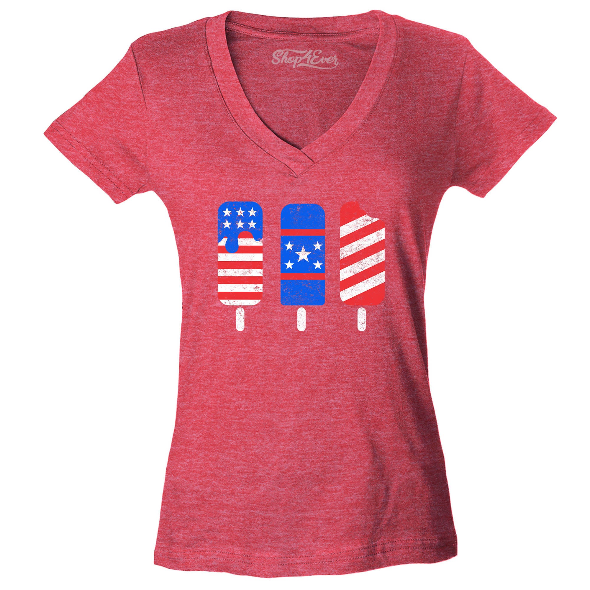 Patriotic Popsicles Ice Cream 4th of July Women's V-Neck T-Shirt Slim Fit