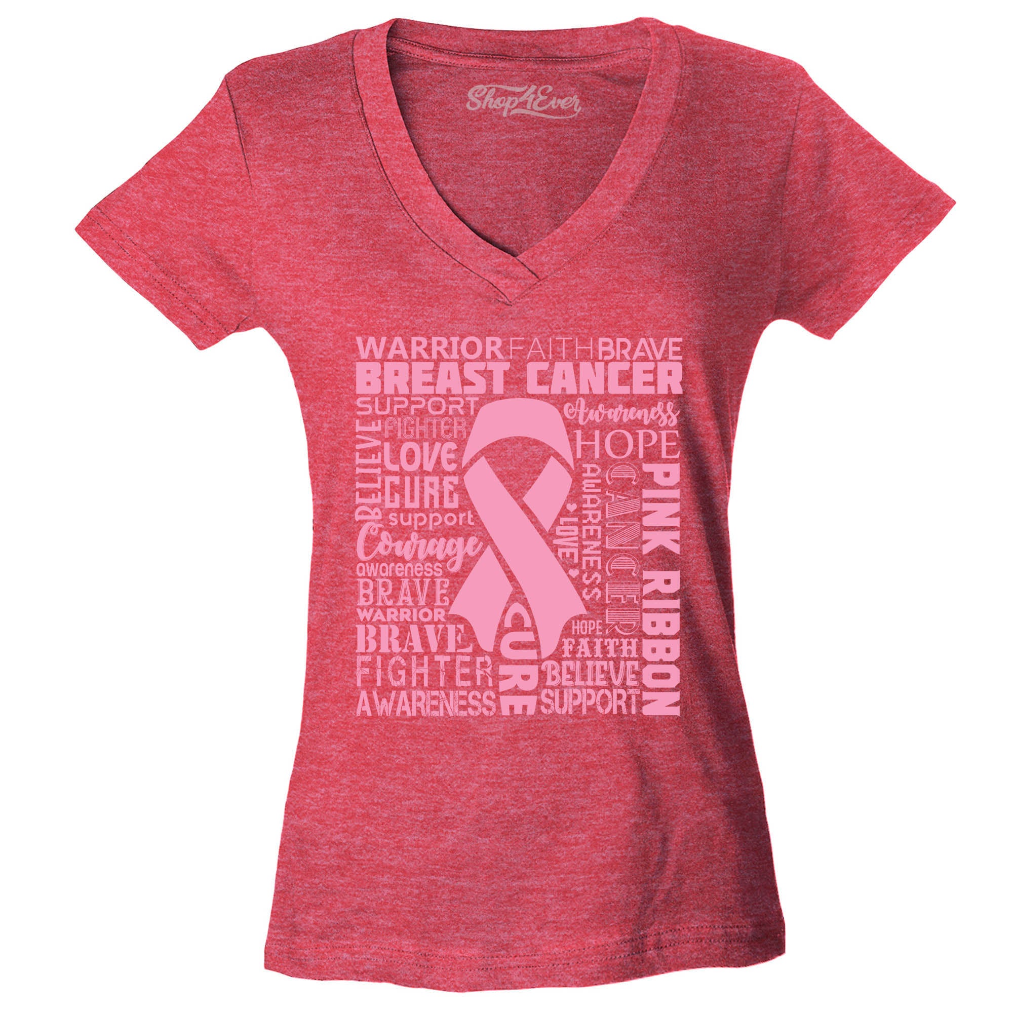 Breast Cancer Awareness Pink Ribbon Word Cloud Women's V-Neck T-Shirt Slim Fit