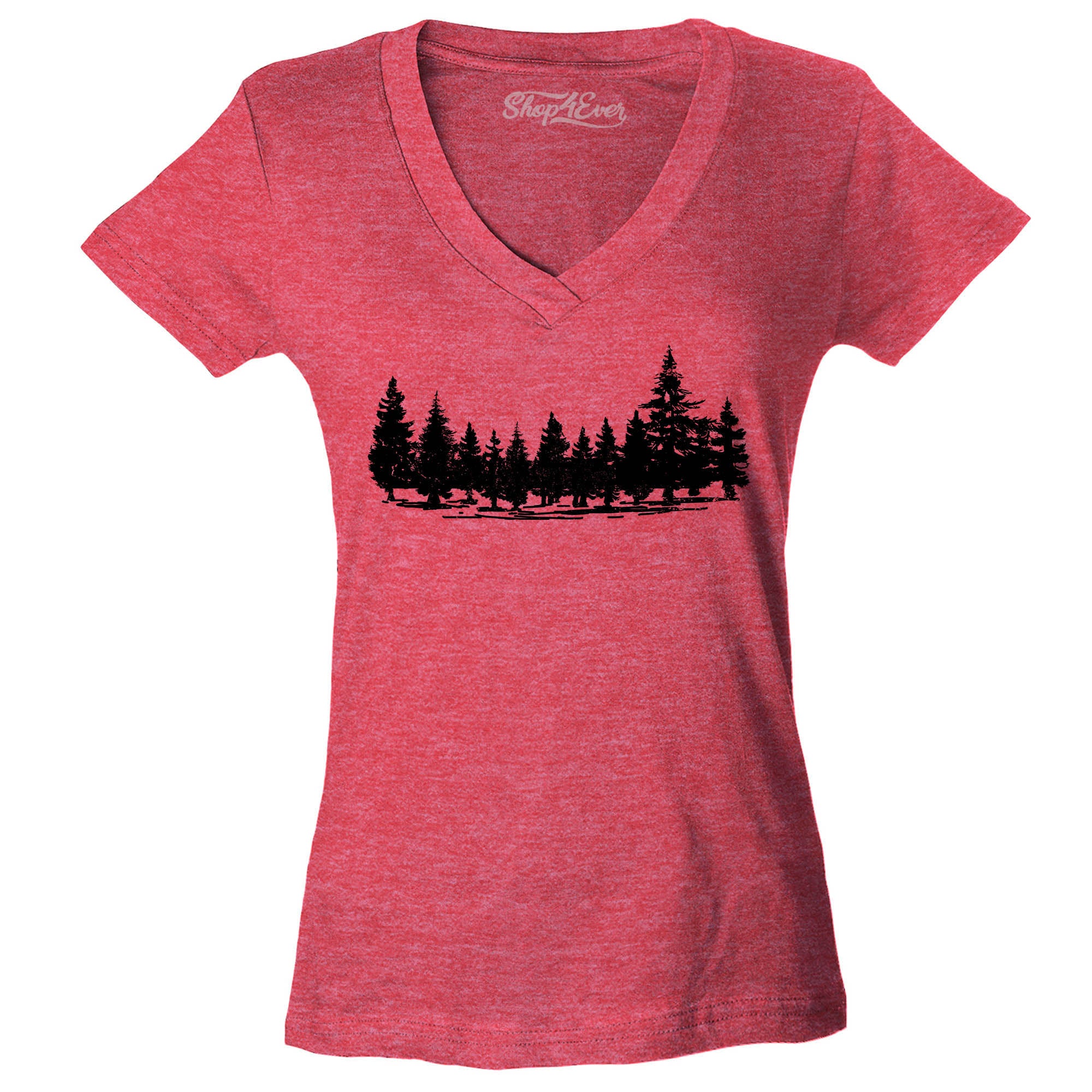 Forest Trees Nature Mountains Wildlife Women's V-Neck T-Shirt Slim Fit