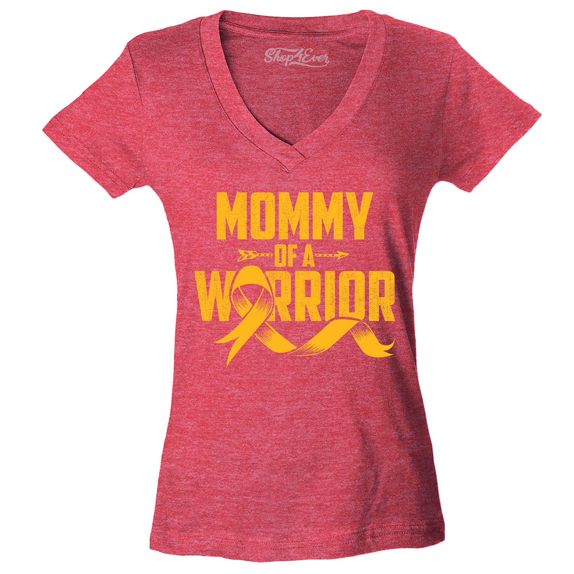 Mommy of a Warrior Childhood Cancer Awareness Women's V-Neck T-Shirt Slim Fit