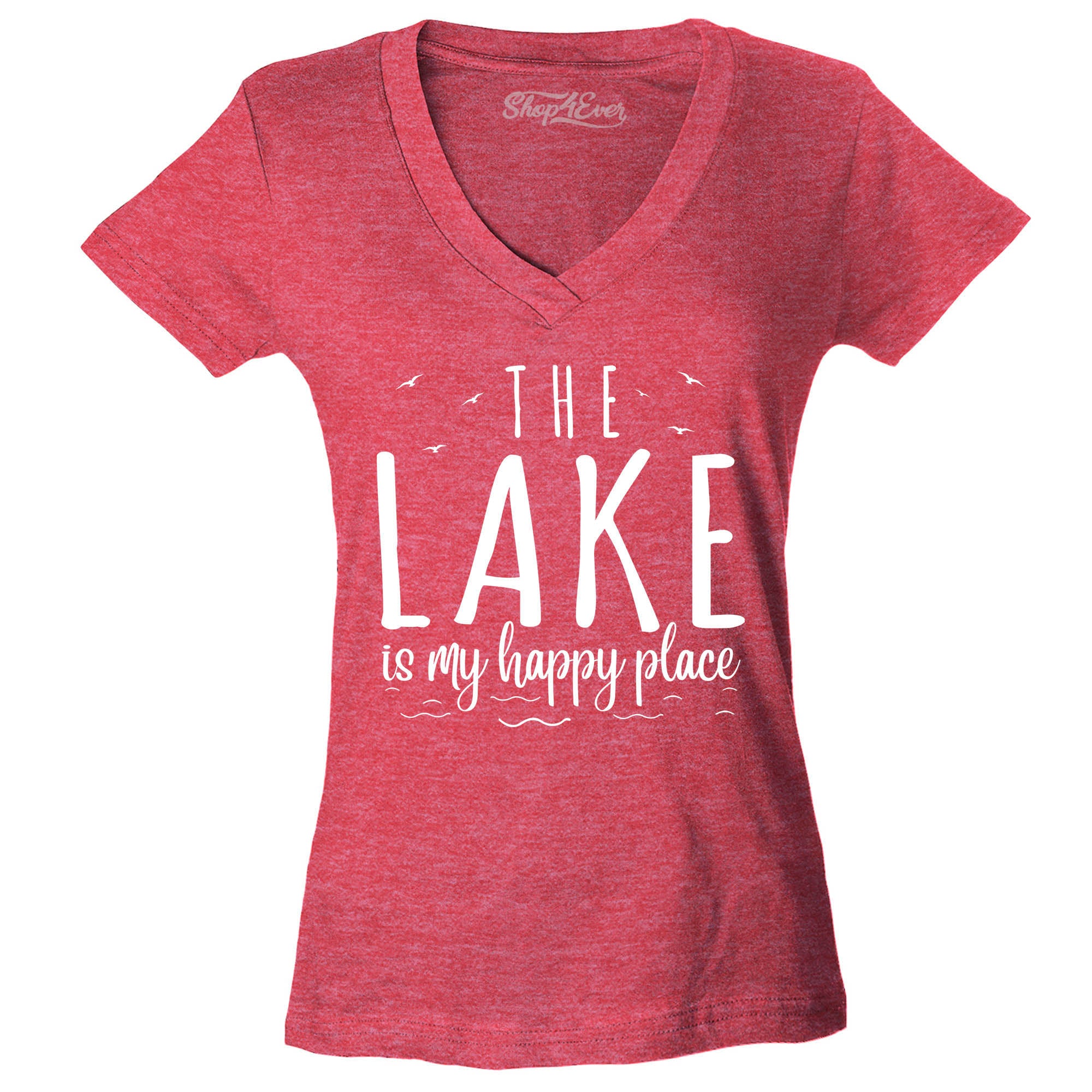 The Lake is My Happy Place Women's V-Neck T-Shirt Slim Fit