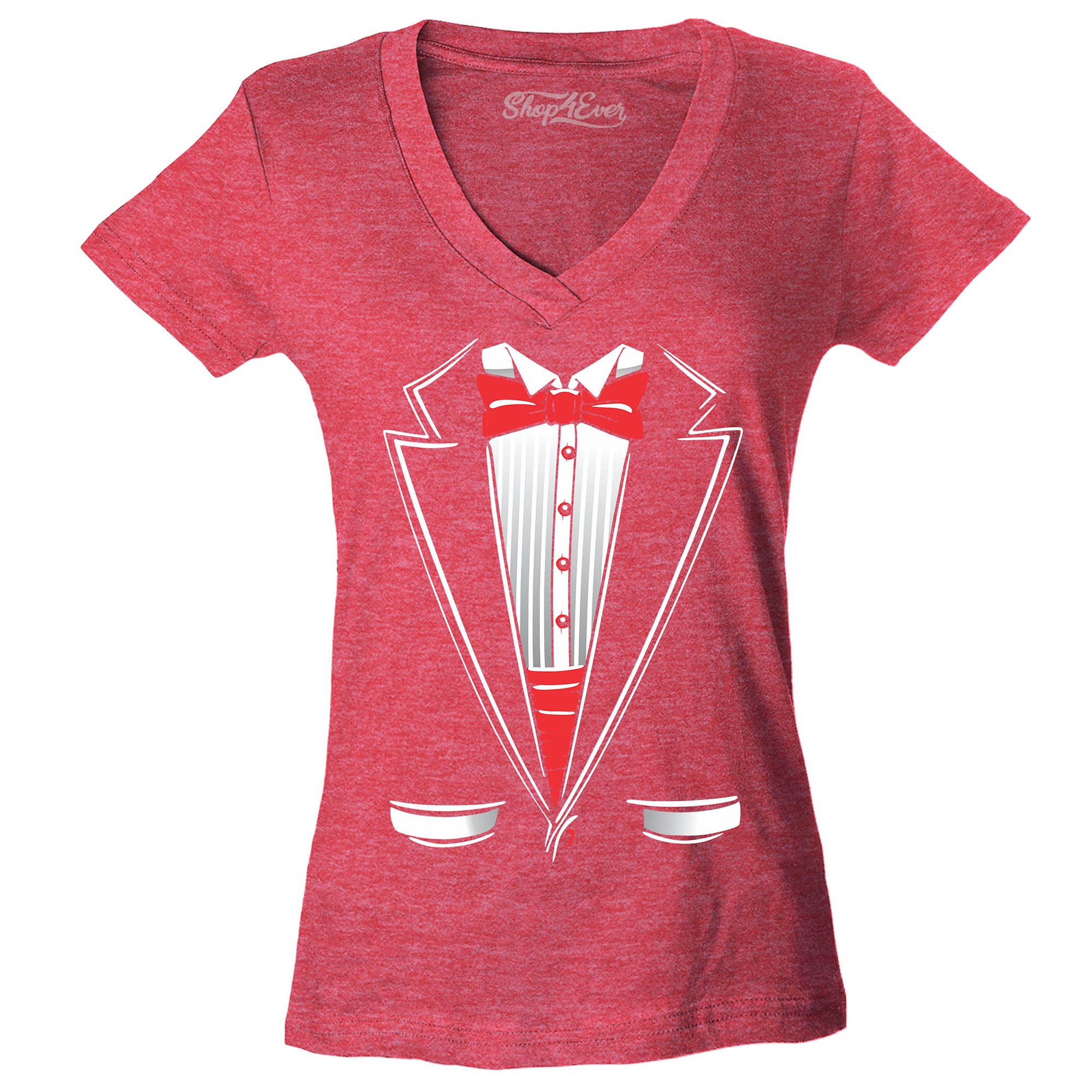 Classic Tuxedo Women's V-Neck T-Shirt Party Costume Shirts Slim FIT