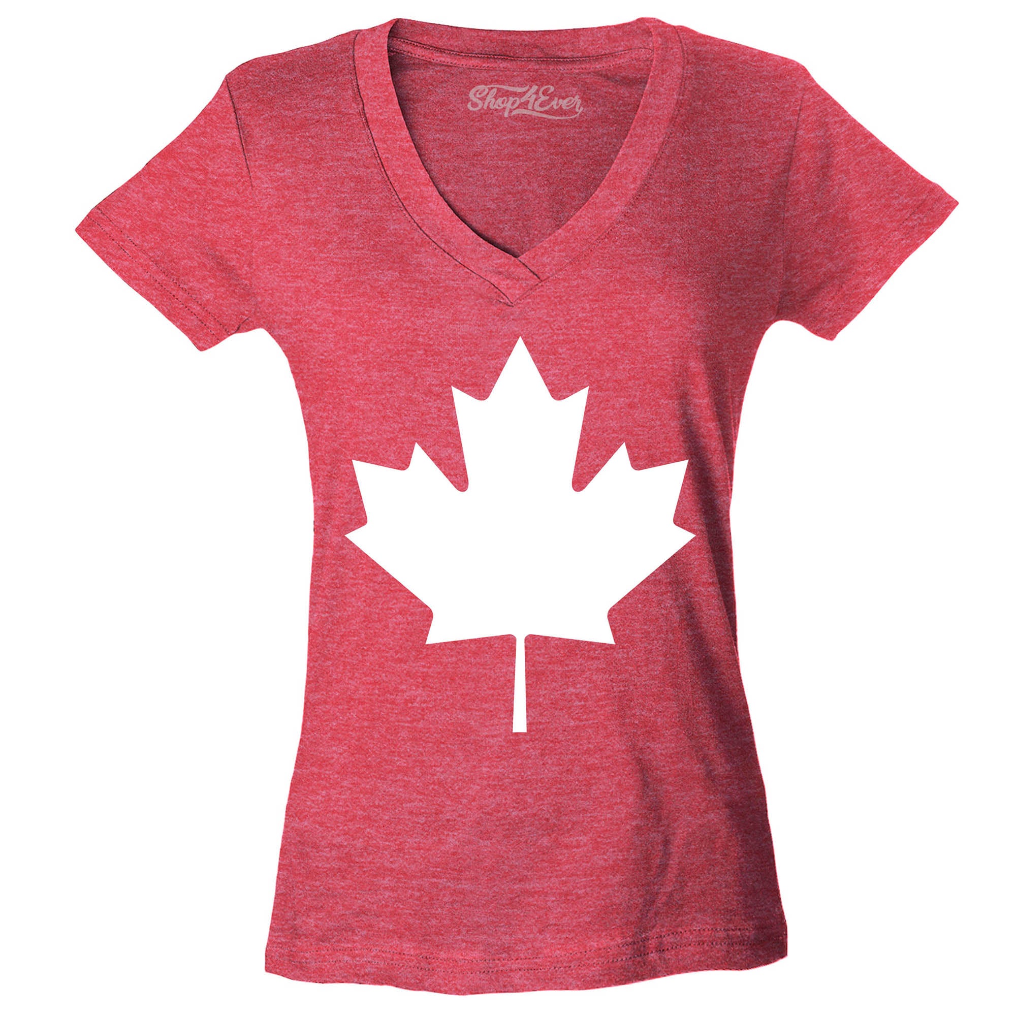 Canada White Maple Leaf Women's V-Neck T-Shirt Slim FIT
