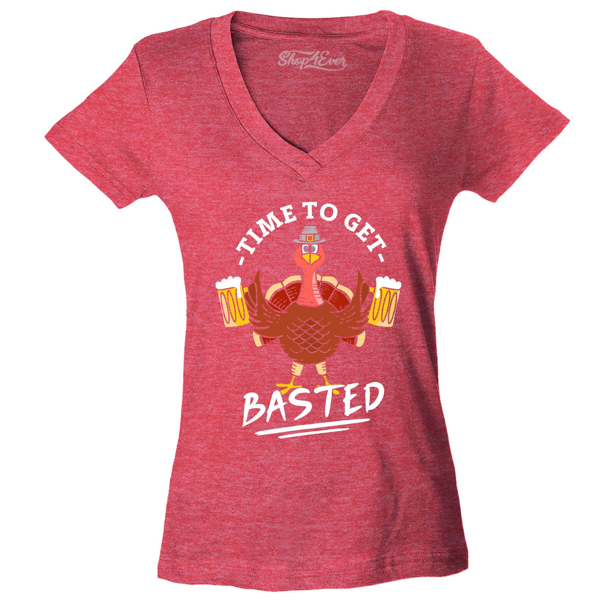 Time to Get Basted Thanksgiving Turkey Women's V-Neck T-Shirt Slim Fit