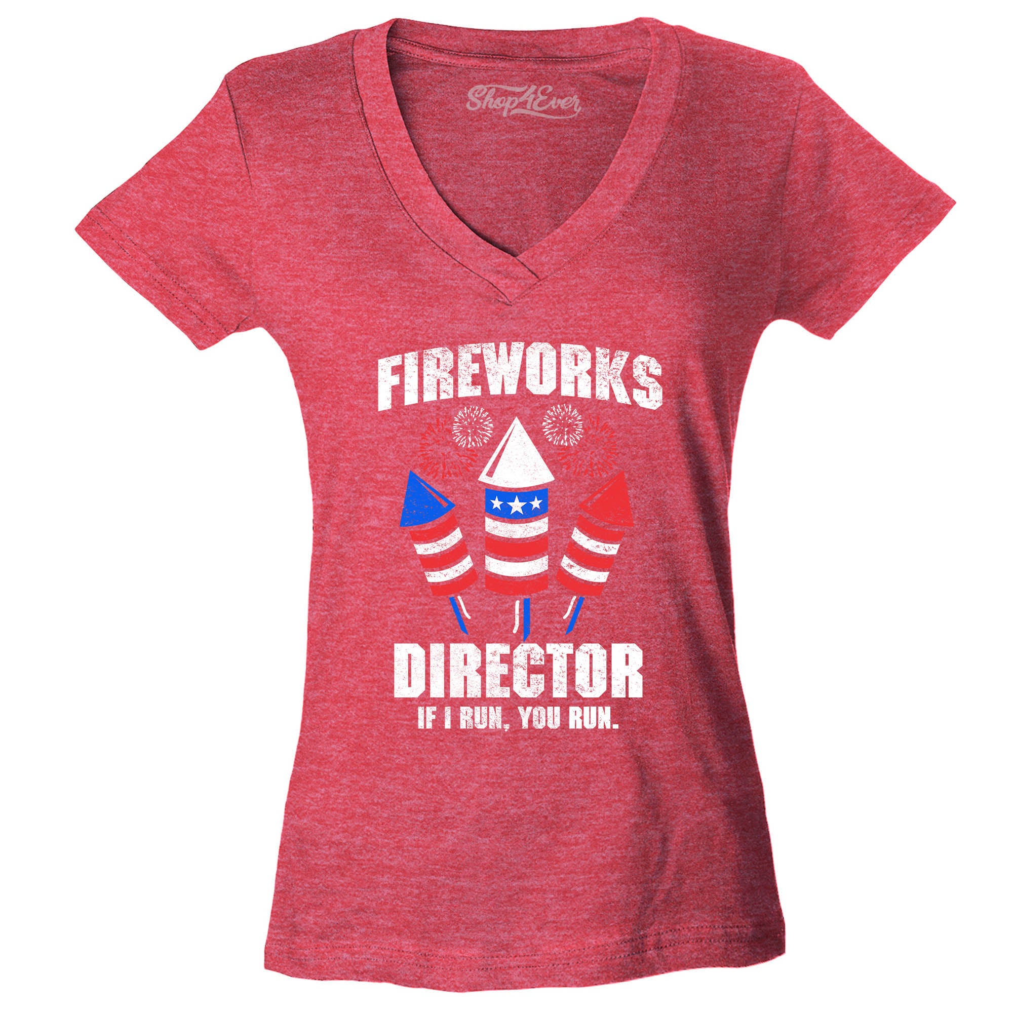 Fireworks Director 4th of July Women's V-Neck T-Shirt Slim Fit