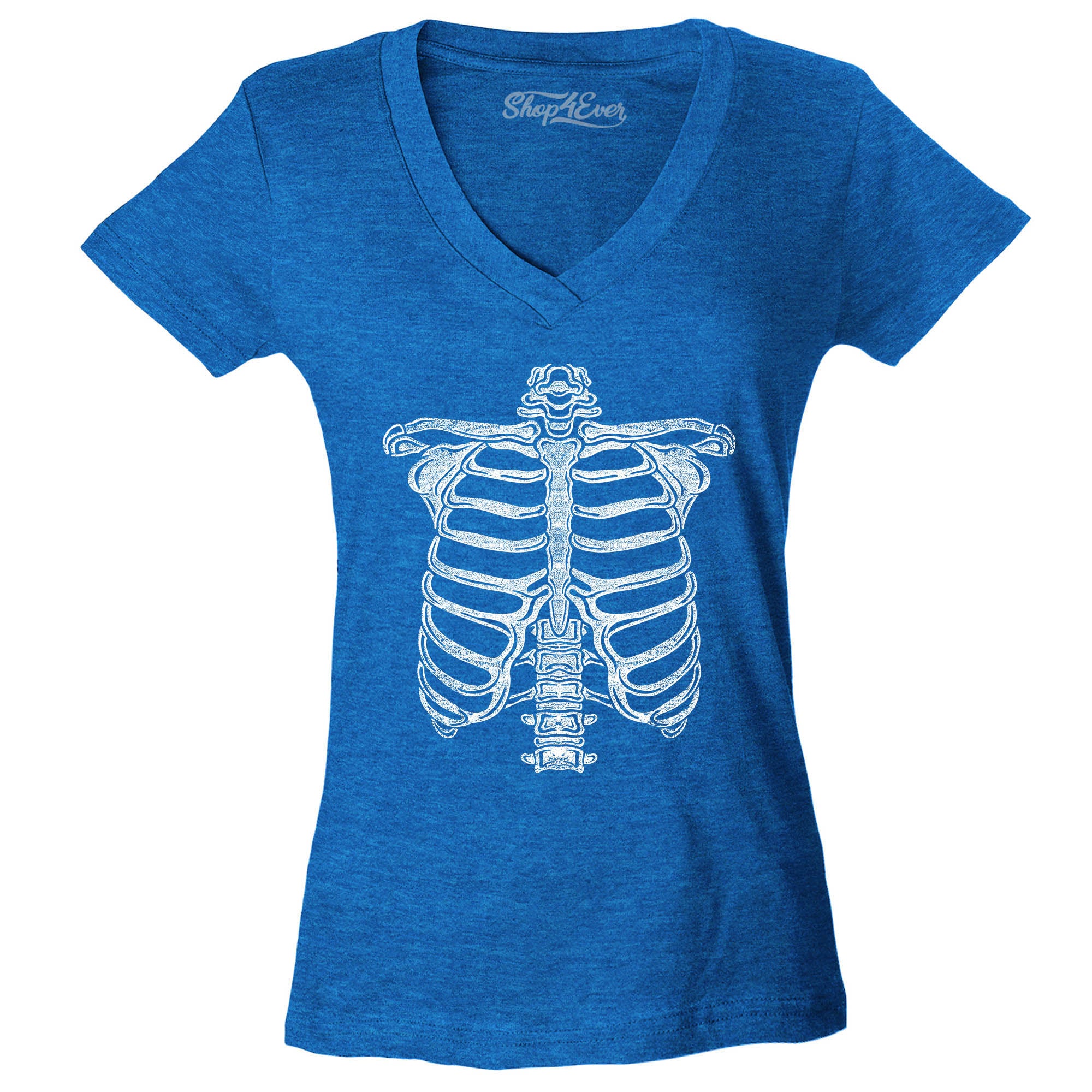Skeleton Ribcage Halloween Costume Women's V-Neck T-Shirt Slim Fit