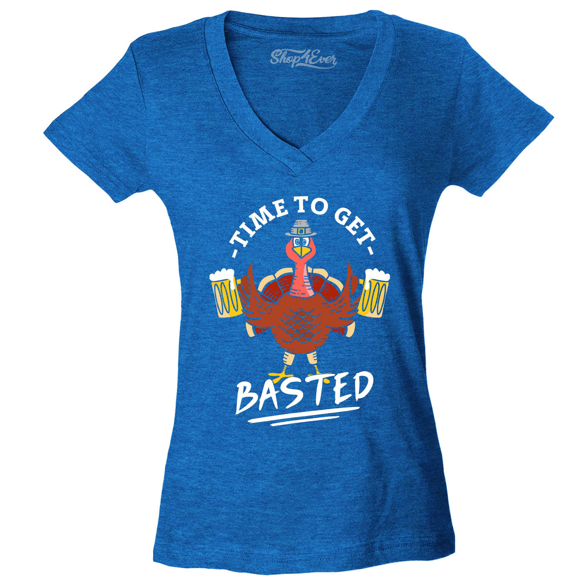 Time to Get Basted Thanksgiving Turkey Women's V-Neck T-Shirt Slim Fit