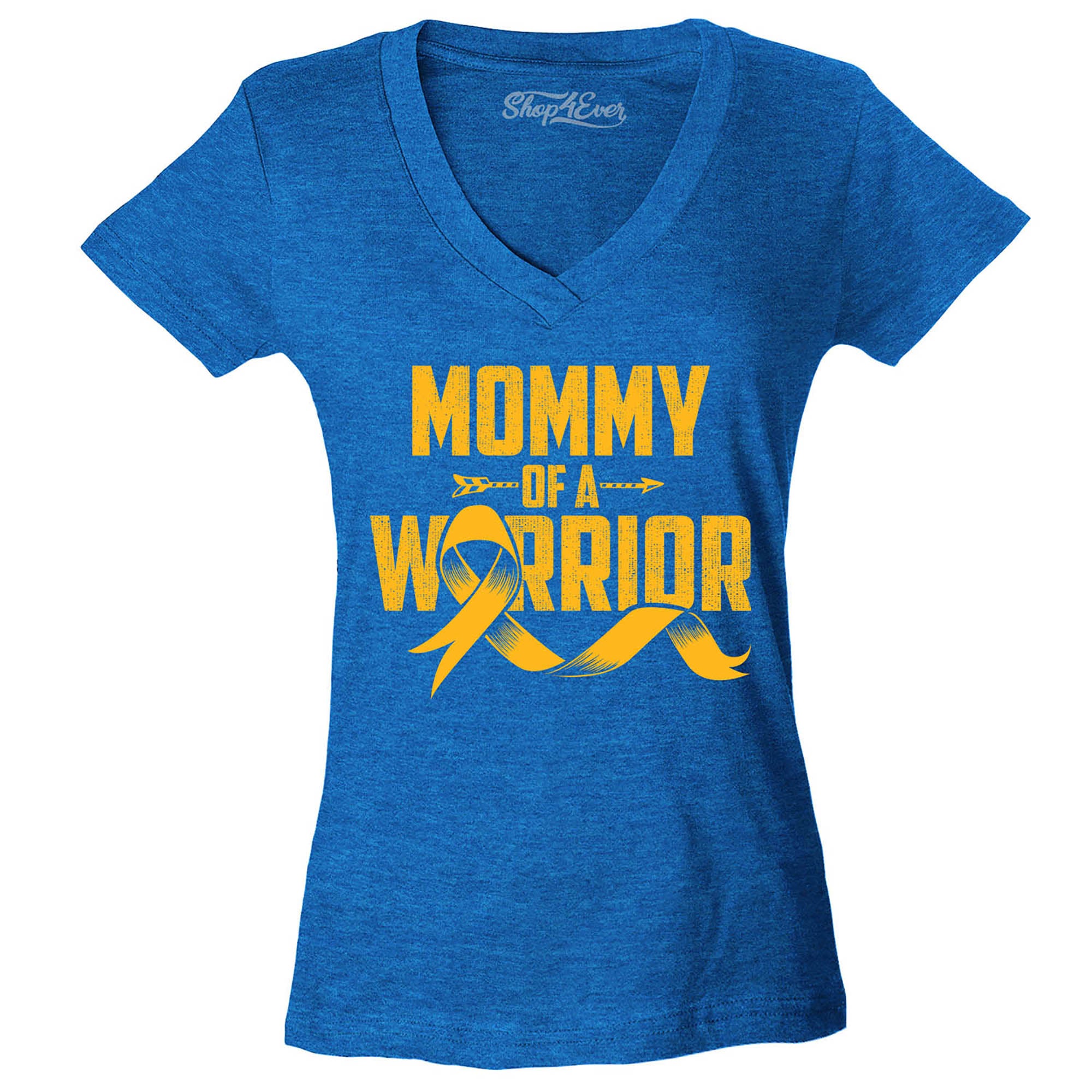 Mommy of a Warrior Childhood Cancer Awareness Women's V-Neck T-Shirt Slim Fit