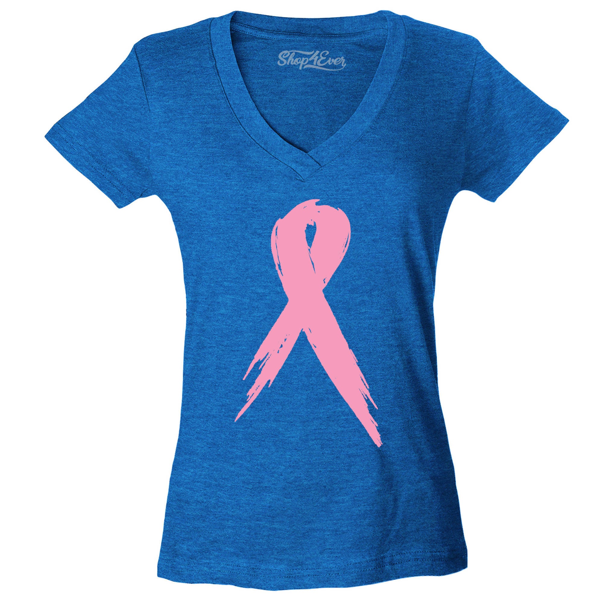 Pink Breast Cancer Ribbon Awareness Women's V-Neck T-Shirt Slim Fit