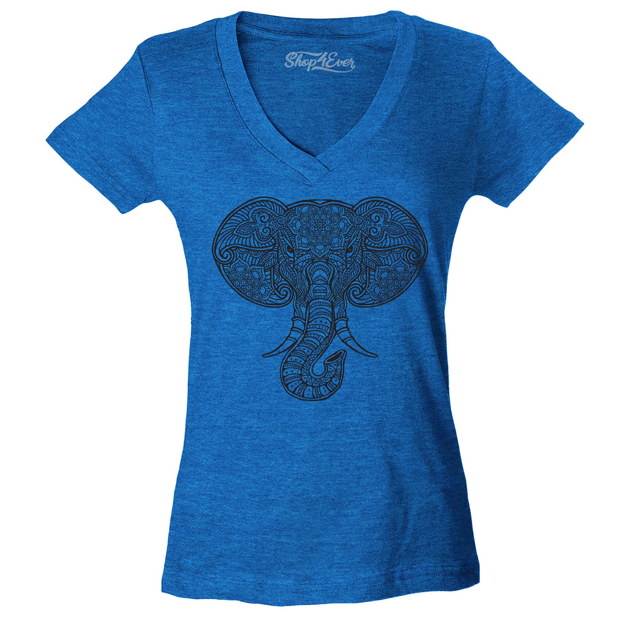 Mandala Elephant Women's V-Neck T-Shirt Slim Fit