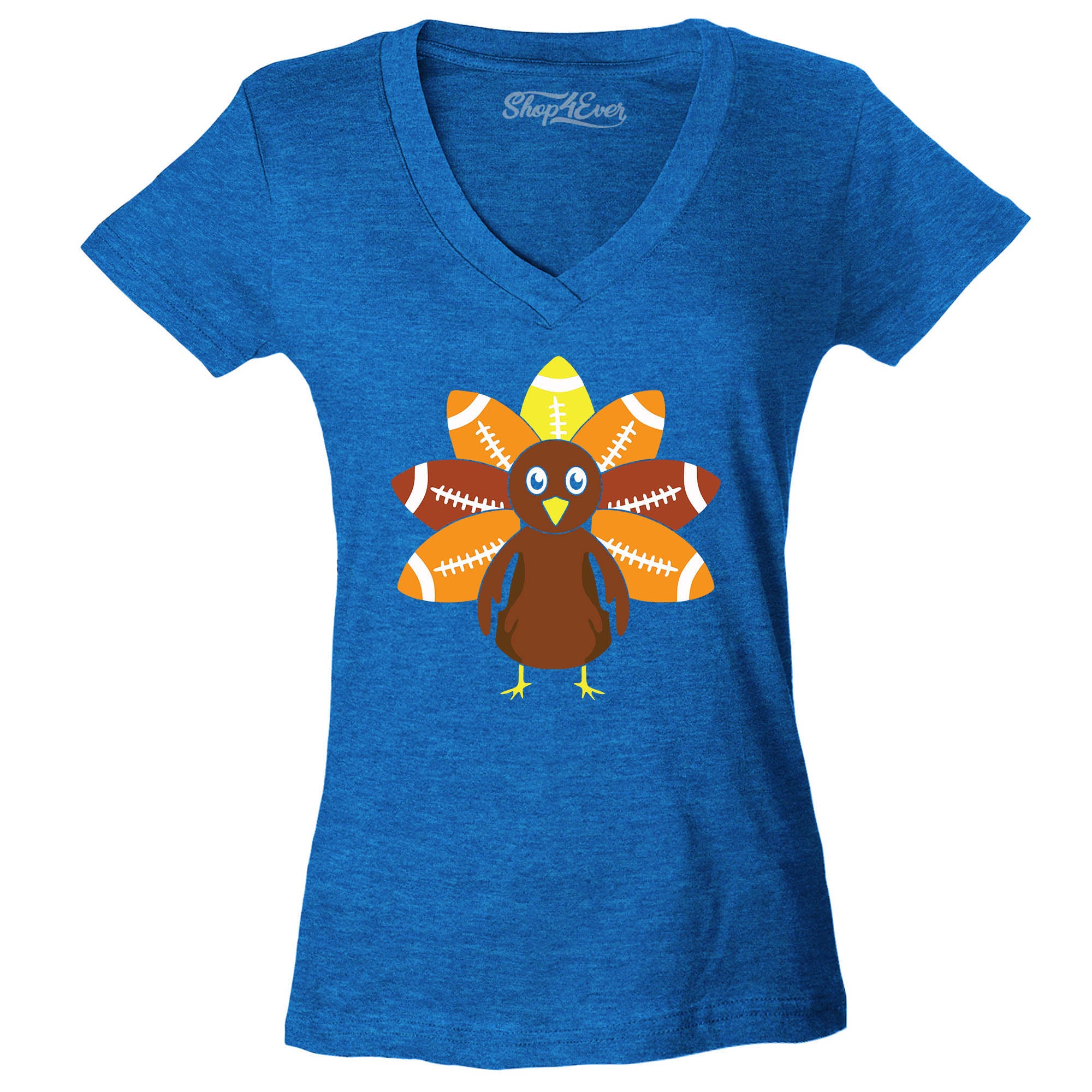 Football Turkey Thanksgiving Women's V-Neck T-Shirt Slim Fit