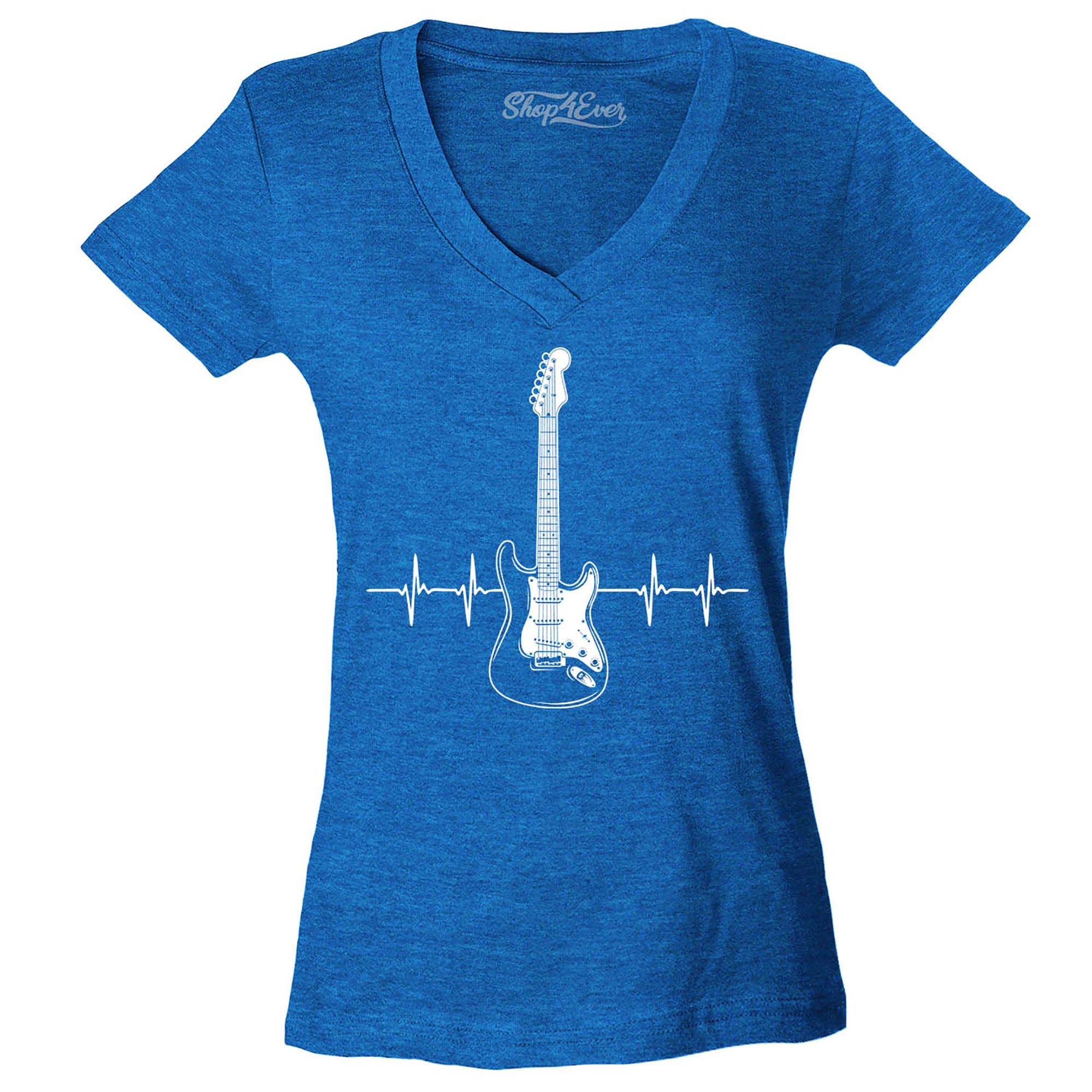 Electric Guitar Heartbeat Musician Women's V-Neck T-Shirt Slim Fit