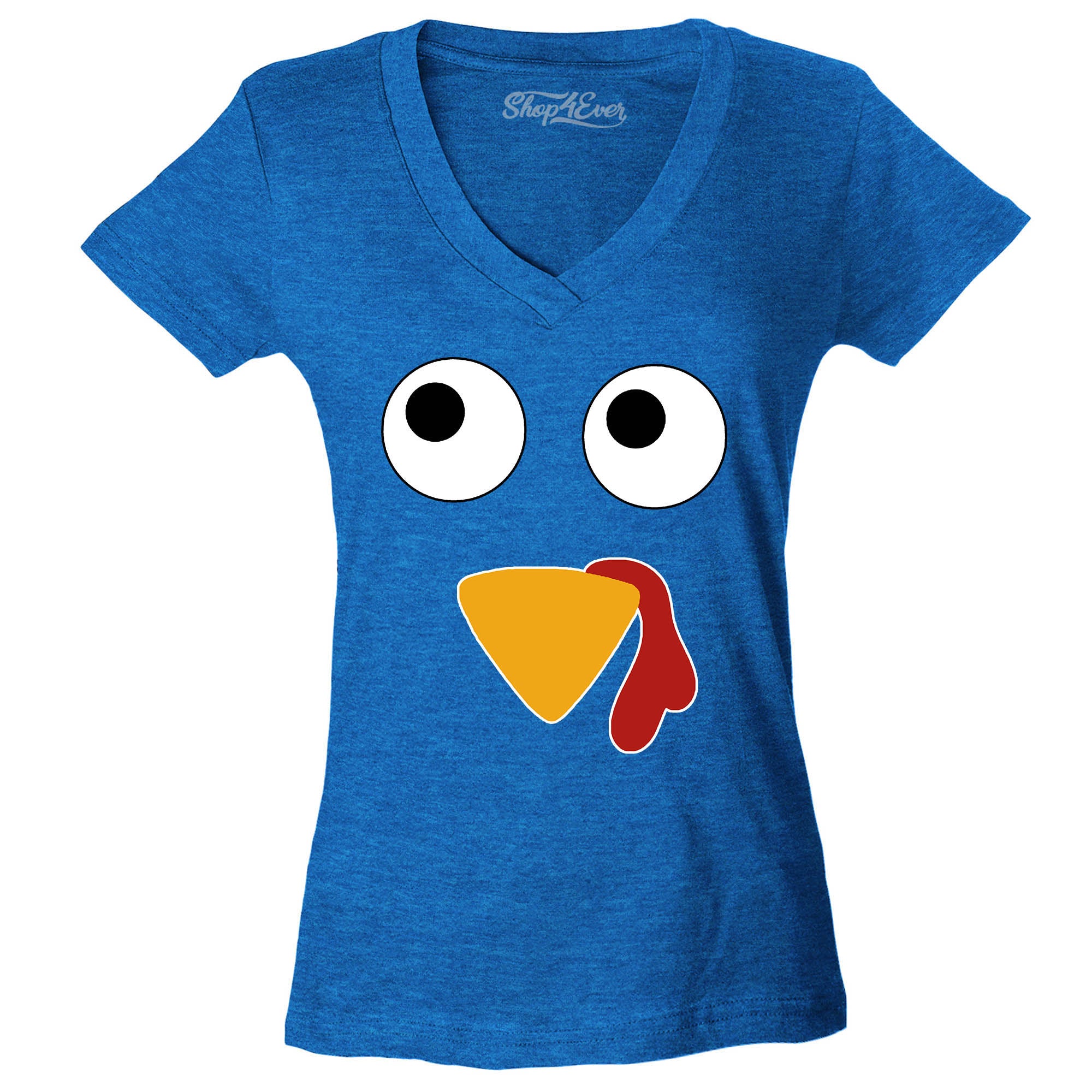 Turkey Face Women's V-Neck T-Shirt Thanksgiving Shirts Slim FIT