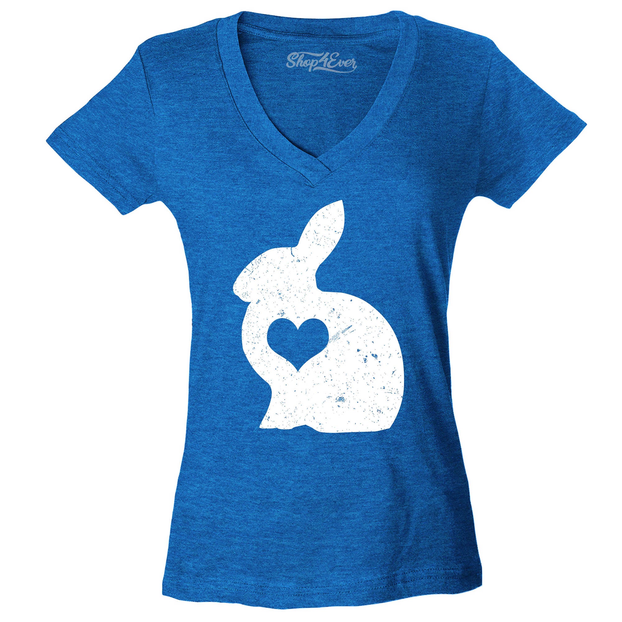 Easter Bunny Rabbit with Heart Women's V-Neck T-Shirt Slim Fit