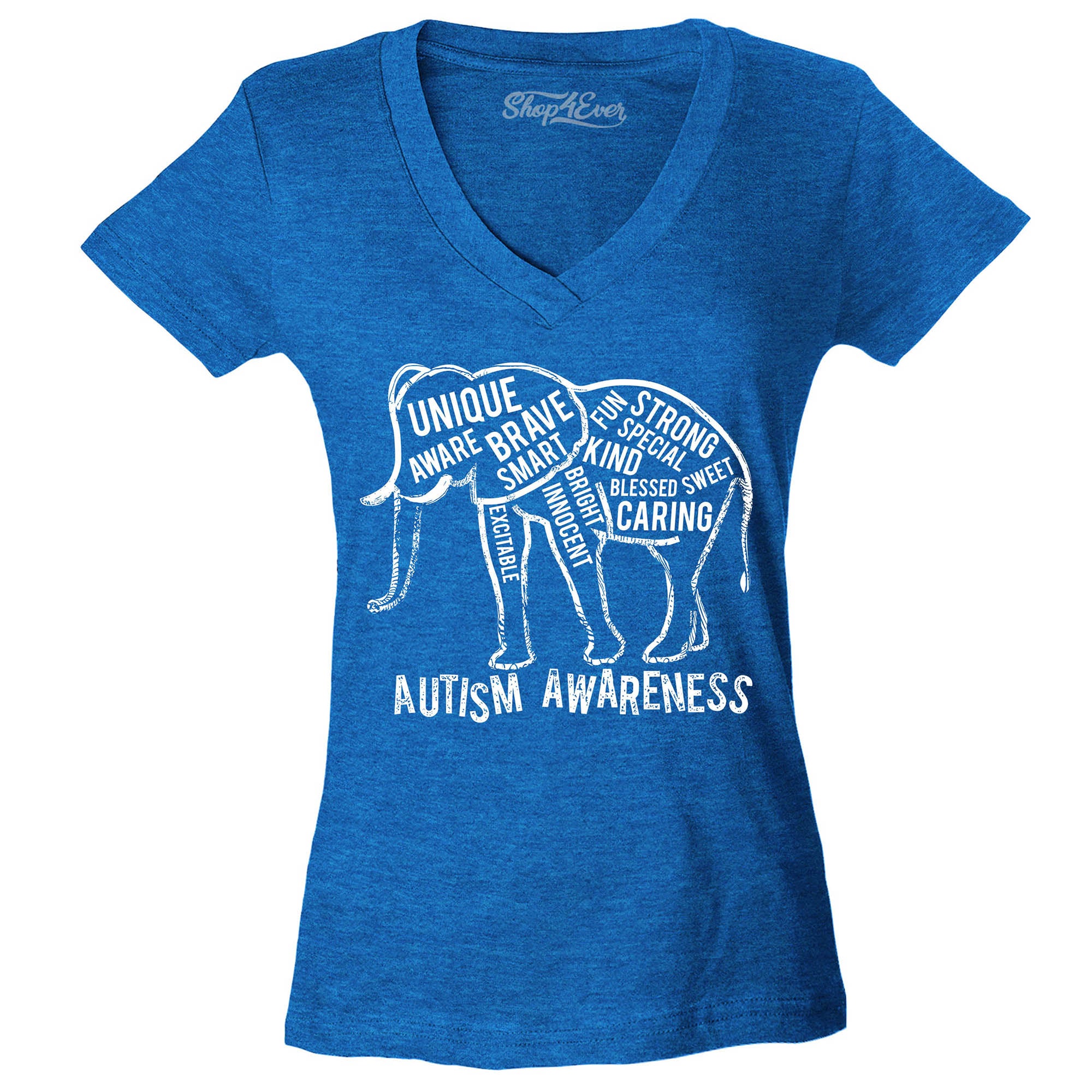 Autism Awareness Elephant Women's V-Neck T-Shirt Slim Fit